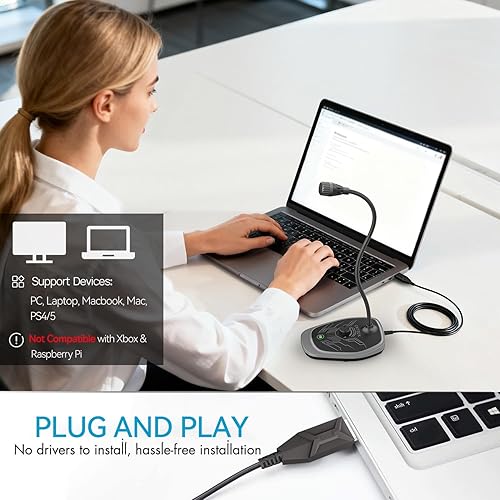 Miniatura 5 de CMTECK USB Computer Microphone, Microphone for pc with RGB Light, Mute Function, Noise-Cancelling Recording Desktop Mic for Laptop for Online