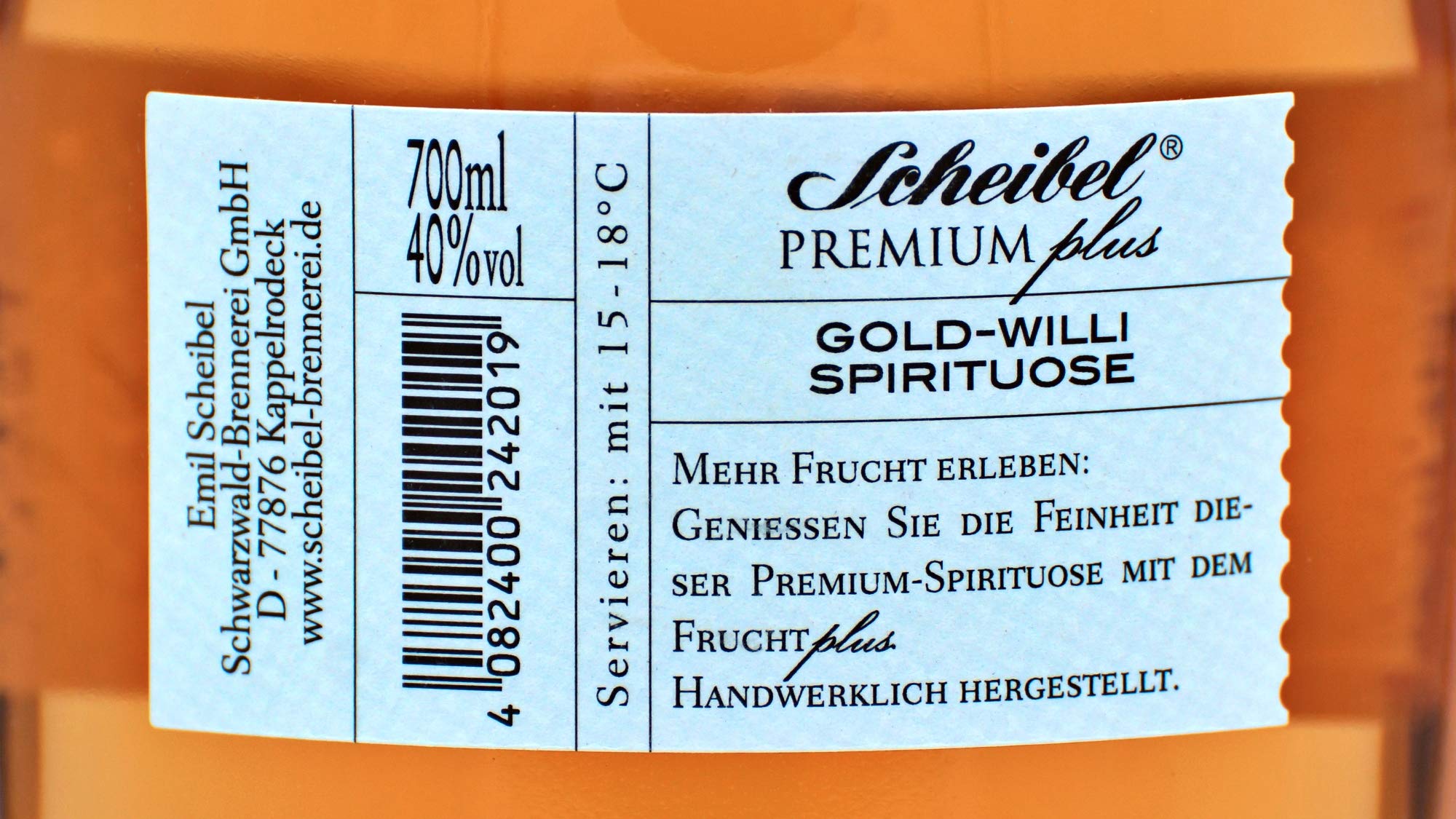 Scheibel PREMIUMplus Gold-Willi 0,7 L 40% Vol. 1er Pack (1x 700ml)