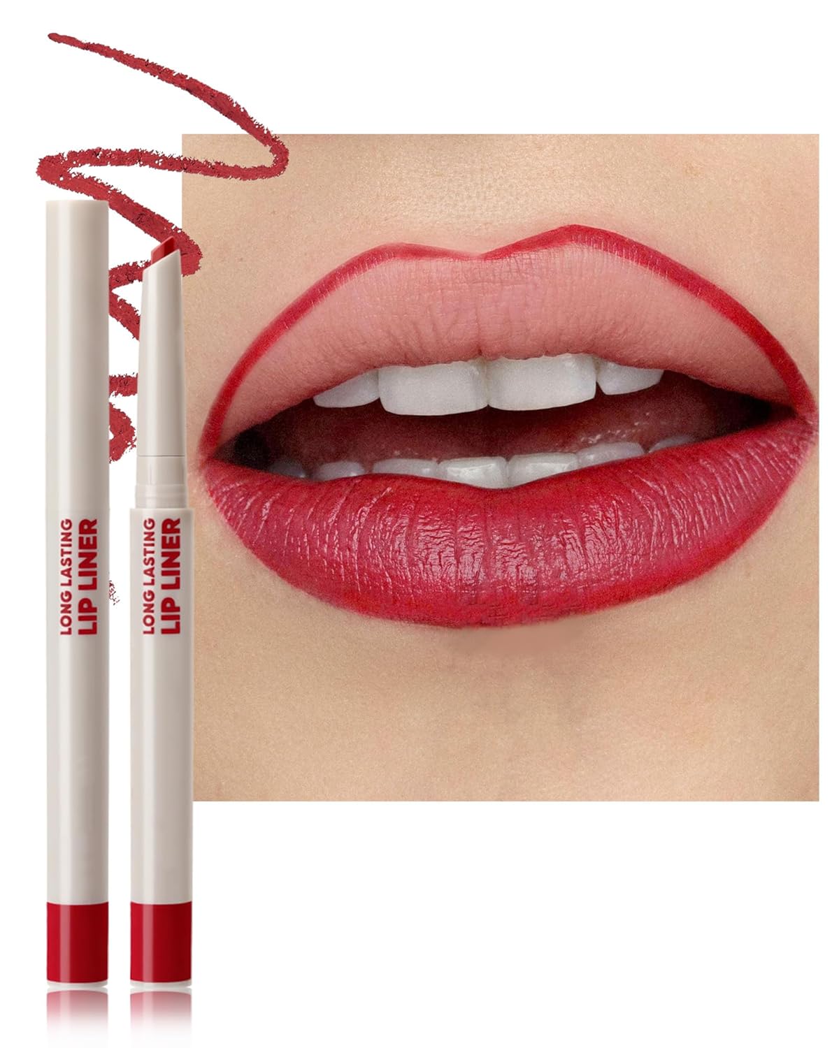 Matte Lip Liner Pencil, Waterproof Lipstick for Women, Long-Lasting Lip Liners Pencil for Define Contours & Sculpting Lips, Smooth Creamy Crayon Lipliner Pen, Christmas Makeup Gifts, 03# Bright Red