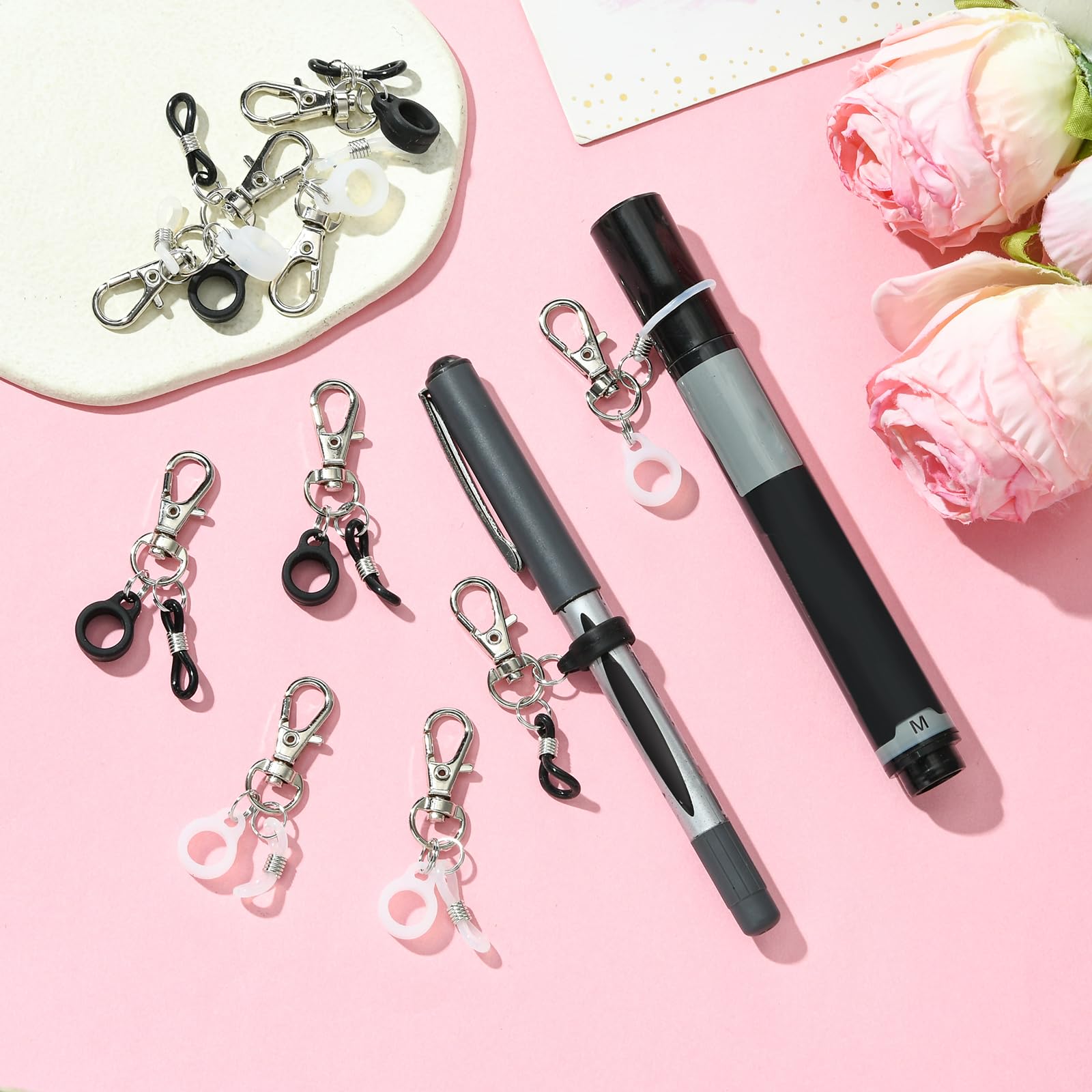 WEWAYSMILE 10 Pcs Badge Pen Holder Silicone Pen Holder Clip Badge Reel Pen with Lobster Clasp Badge for Lanyard Badge Reel Clips Pen Converter Badge Reel Accessories(Black+White) - Image 3