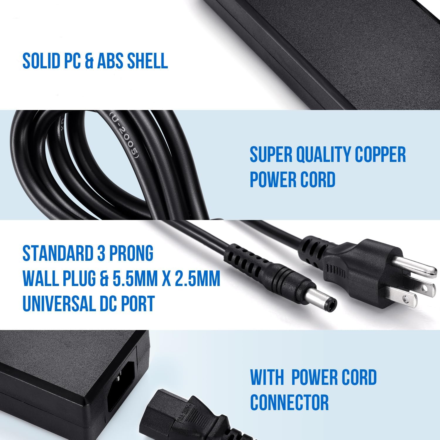 TOBWOLF 3 Prong DC 12V 8A Power Supply Adapter, 96W AC 100V-240V to DC 12V 8A Transformer, 12V-8A Switching Adapter AC/DC Converter, AC/DC Transformer for LED Strip Lights, CCTV Camera, 3D Scanner - Image 4