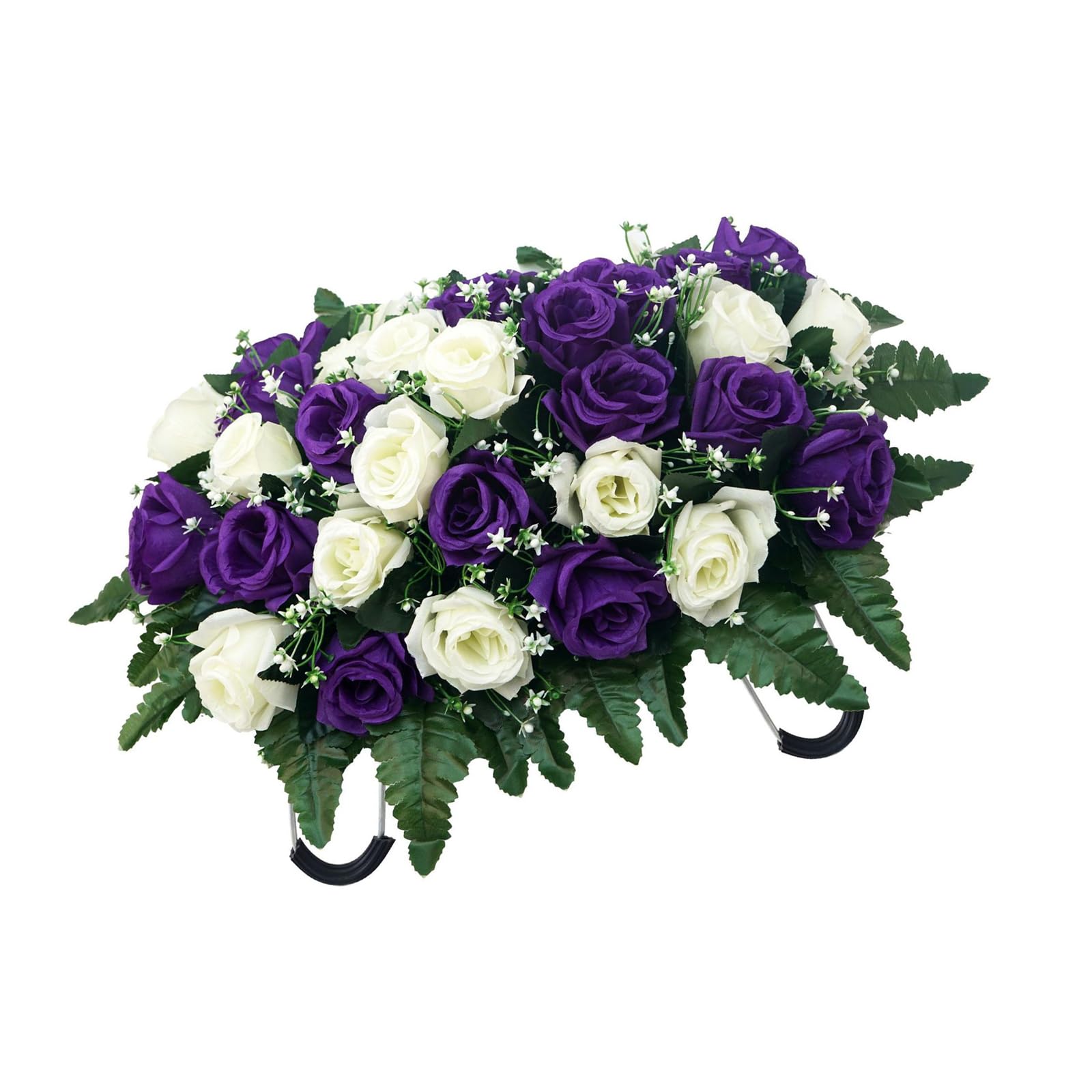 Artificial Rose Flower Wreath Cemetery Tombstone Flower Arrangement for Tombstone Decoration Memorial Day Celebration Faux Blossomy Arrangement