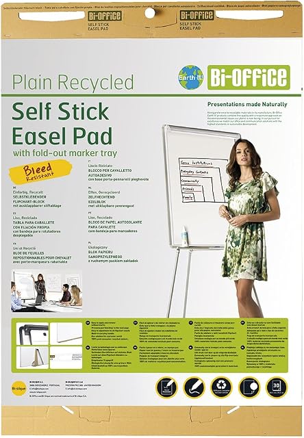 Bi-Office Earth - Flipchart Easel Pad, Self Stick, 30 Sheets - 80 gr/m² paper, 63,5 x 76,2 cm [Pack 2]