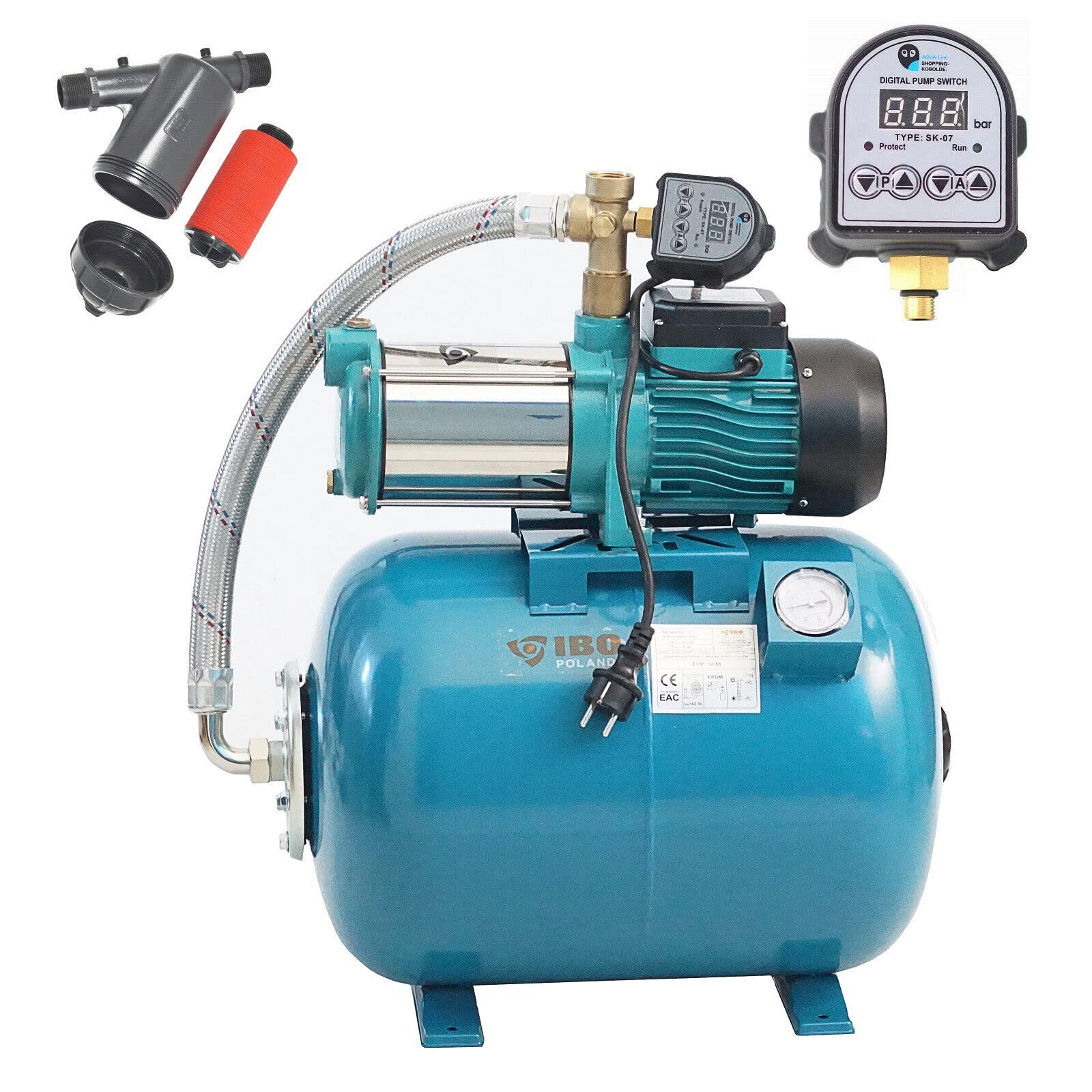 50 Liter Hauswasserwerk 5-stufige Gartenpumpe MHI1300-6000l/h - 5,5bar + EDS Trockenlaufschutz