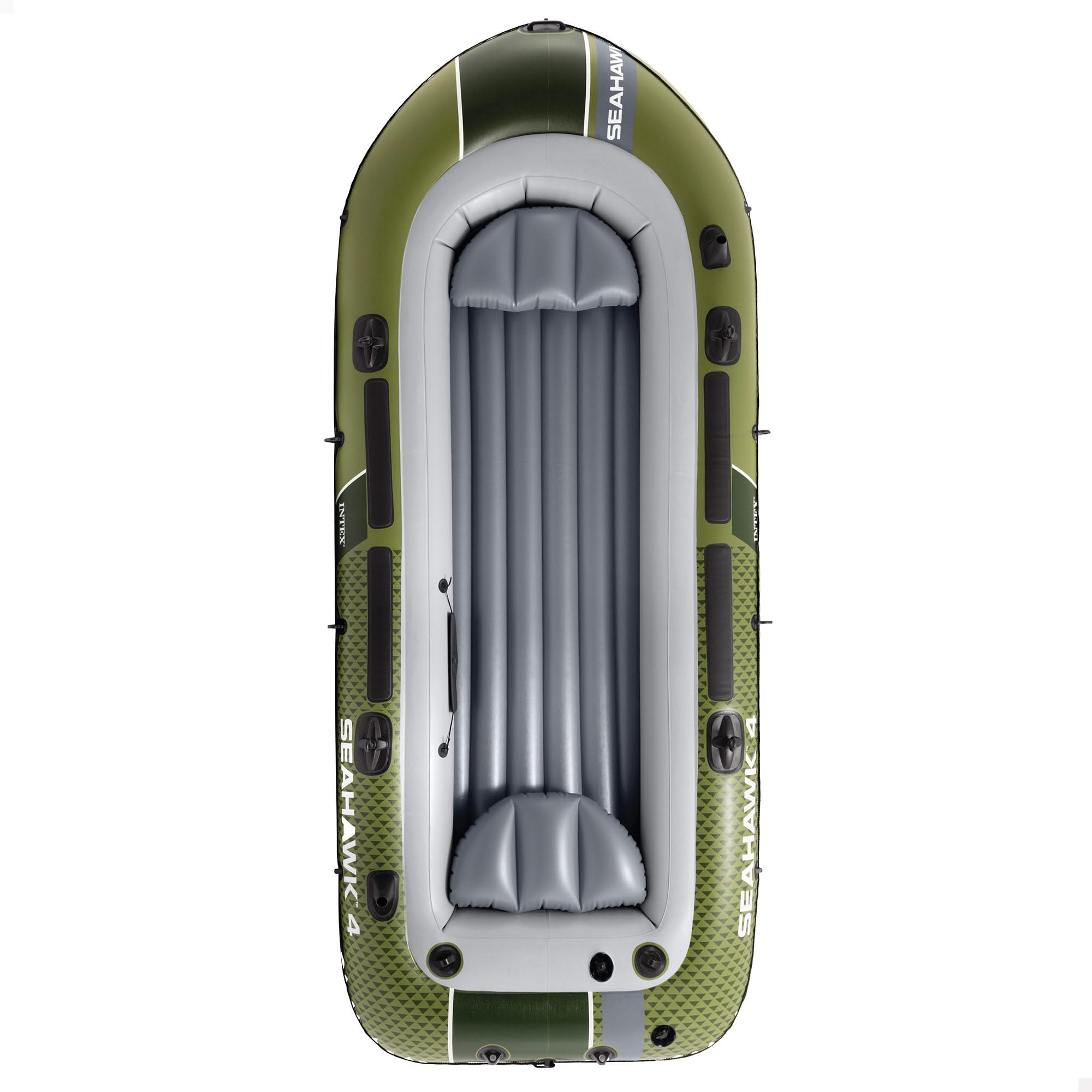 Intex Barca hinchable, Modelo Seahawk 4, Mide 351x145x48 cm, Máx. 480 kg, Para 4 personas, Incluye remos y asientos, Bomba de inflado, Parche reparación, 3 cámaras de aire, Pesca o recreo (66334)