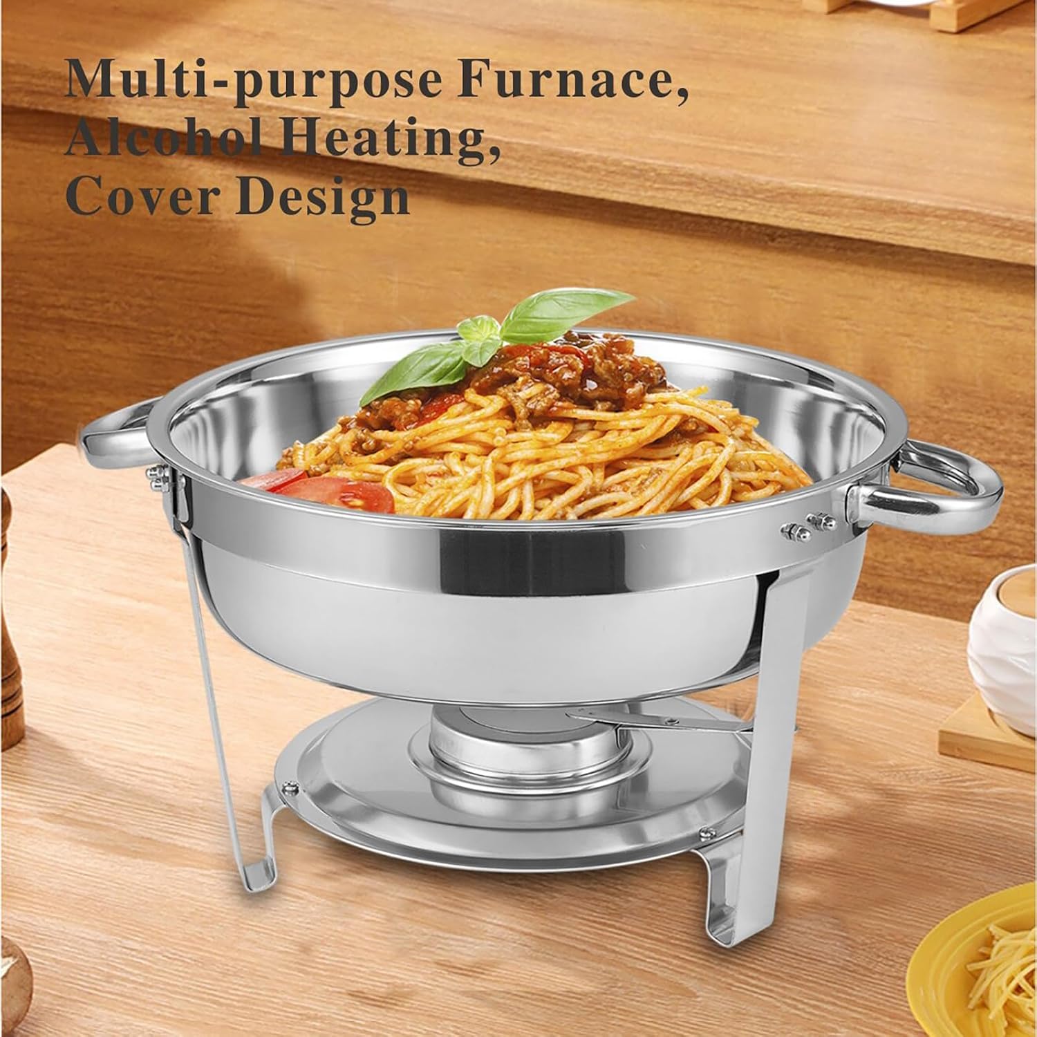 Buffet Hot Pot 2-Piece Set, Round Stainless Steel Buffet Warming Plate, Suitable for Parties, Events and Weddings, Indoor and Outdoor