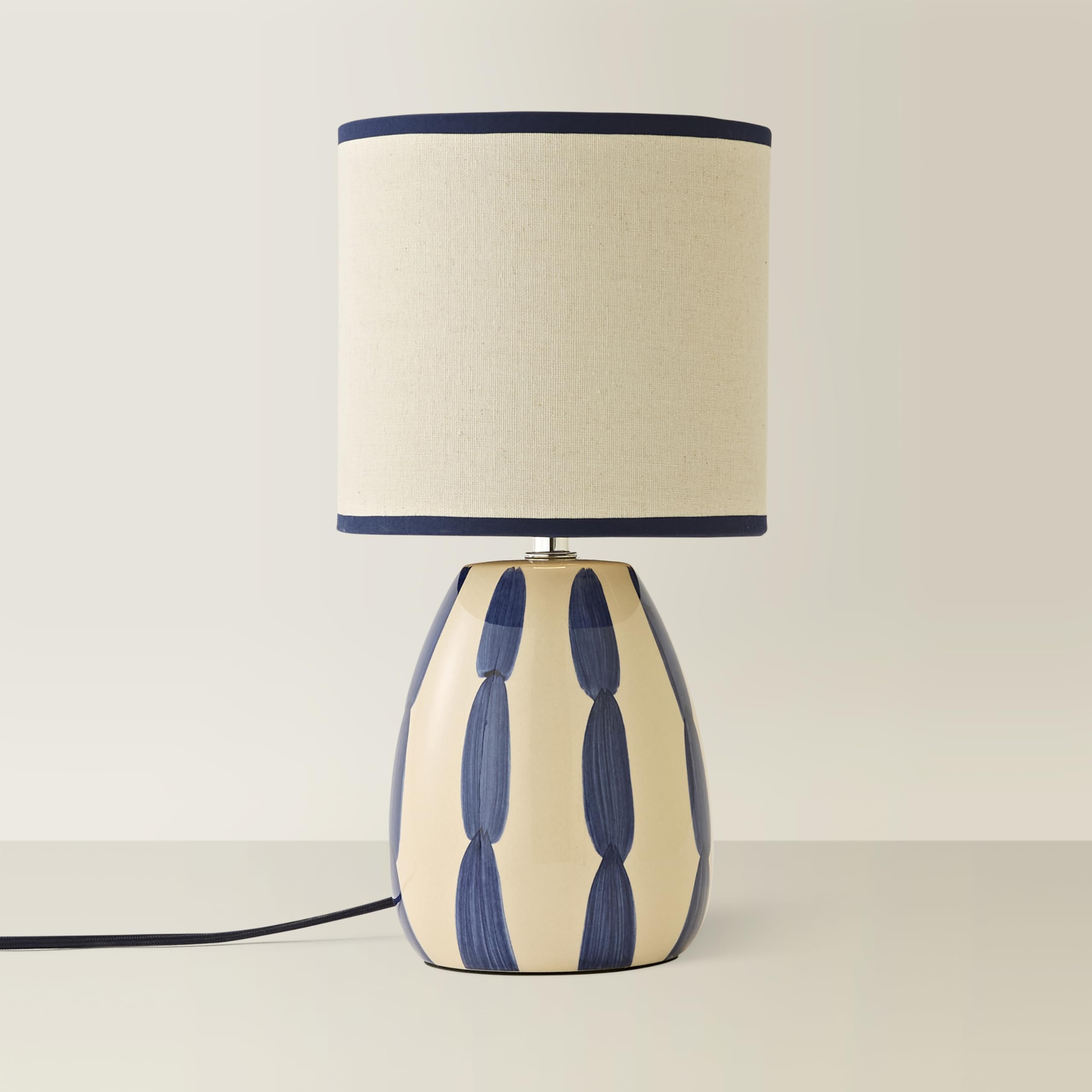 Valuelights Brynn Natural And Navy Ceramic Stripe Table Lamp - Without Bulb