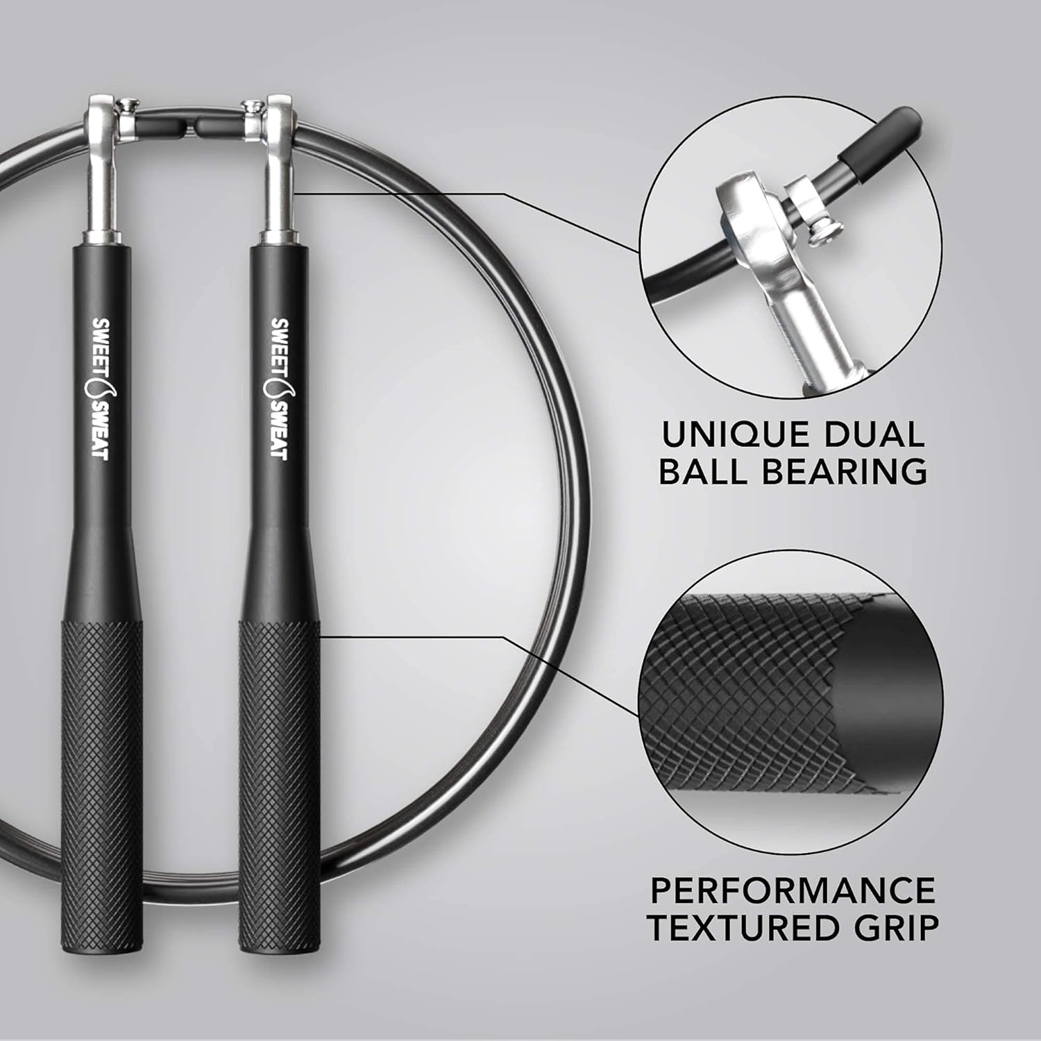 Sweet Sweat Performance Jump Rope ~ 10ft Adjustable Length Rope for Fitness and Speed Training ~ Includes Mesh Cary Bag & Bonus Rope