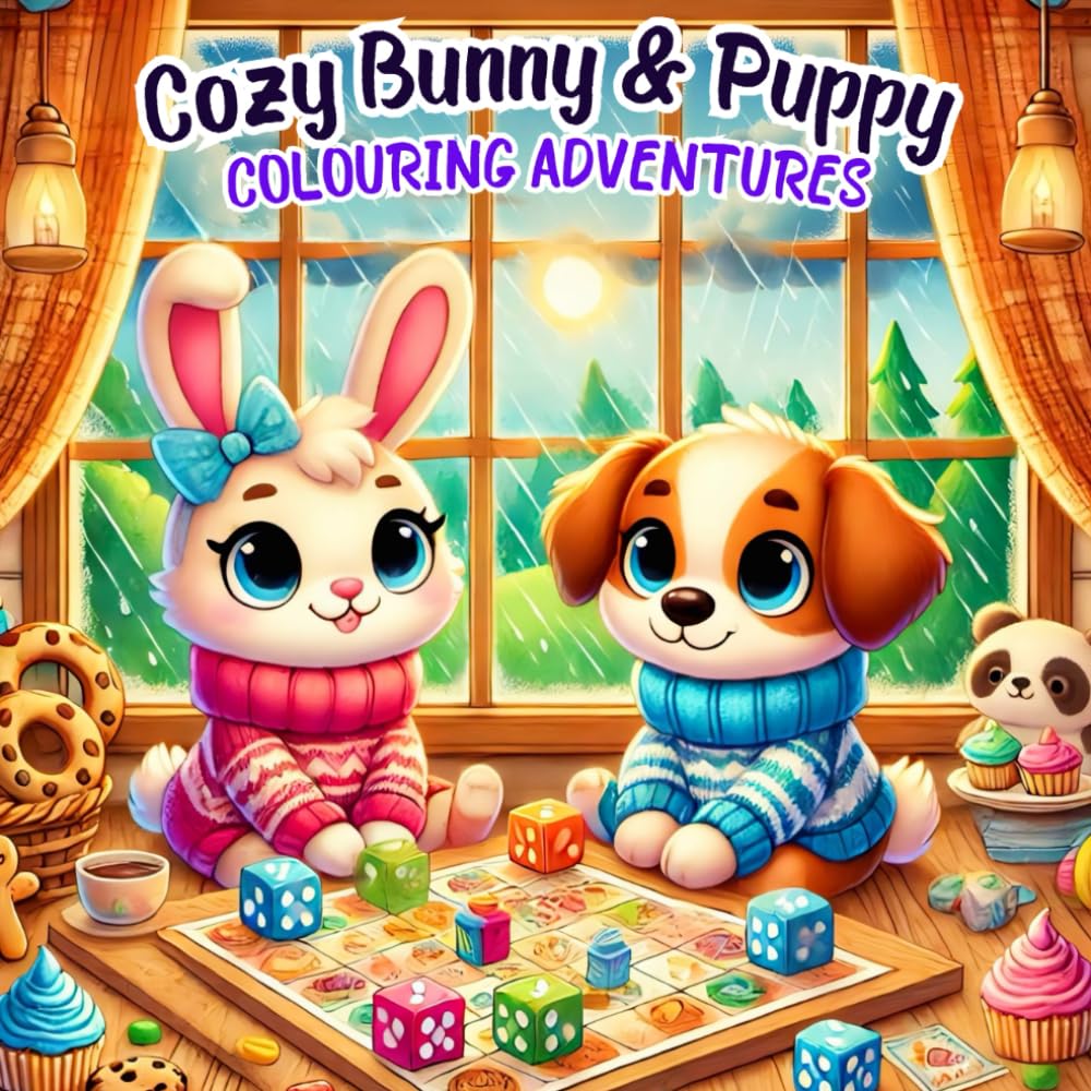 "Cozy Bunny & Puppy Coloring Book: 100 Adorable Animal Scenes for Adults & Teens": Stress Relief & Relaxing Line Art with Cute Bunnies and Puppies – Cozy Moments & Wholesome Creativity