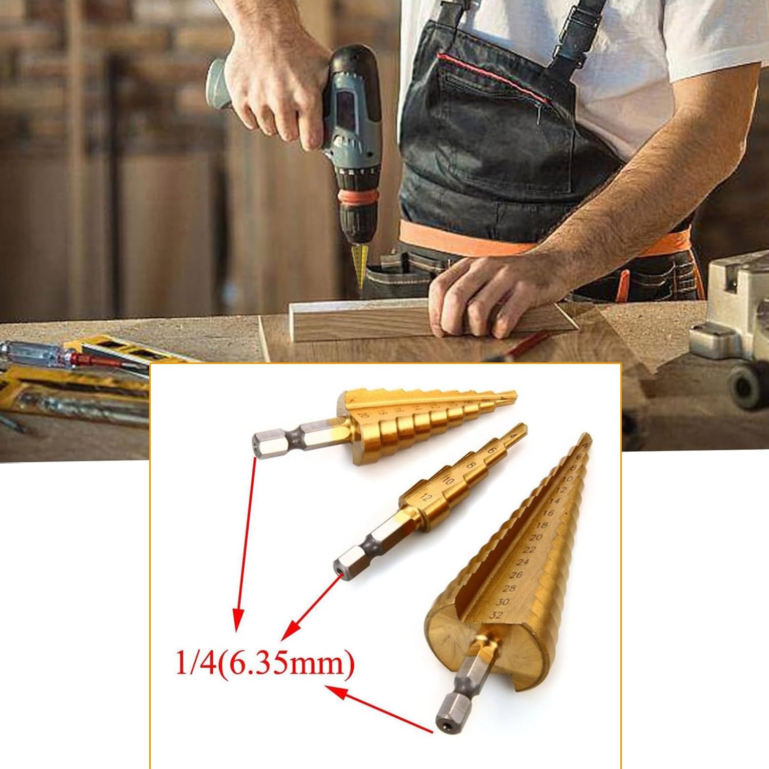 3 Pcs Large HSS Steel Step Cone Drill Bit Set - Titanium Bits for Metal, Wood, Plastic - Multi-Size Drill Bits - Ideal for DIY & Professional Use - Image 4