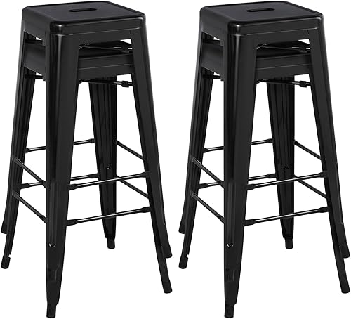 Topeakmart Taburetes de bar de metal de 30 pulgadas de alto, sin espalda, para uso en interiores y exteriores, taburetes de bar apilables Heigt,