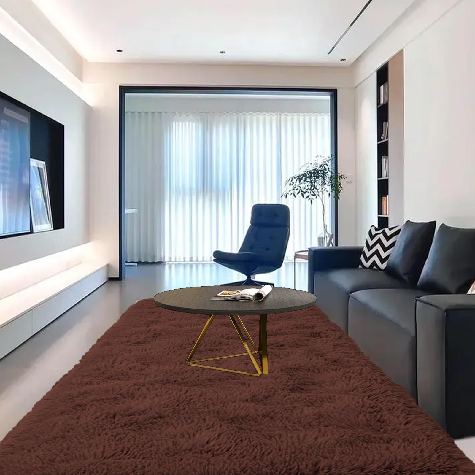 GOUTUI Living Room Shaggy Area Rugs 50 x 80 cm Non Shedding Fluffy Shaggy Decor Carpet Modern Fluffy Super-Soft for Play Area Lounge Room Living Room, Brown