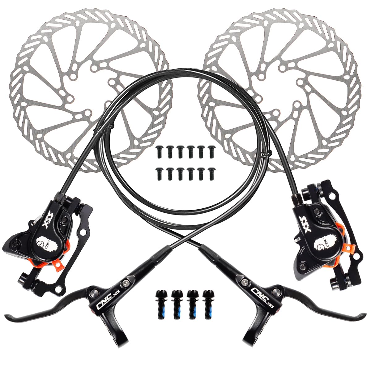 Hydraulische Benbremse Fahrrad,Hydraulik Bremsen Set,Hydraulisch Scheibenbremse Vorne Rechts 800mm, Hinten Links 1450mm,Hydraulische Scheibenbremsen für MTB/BMX/Rennrad/Mountainbike.
