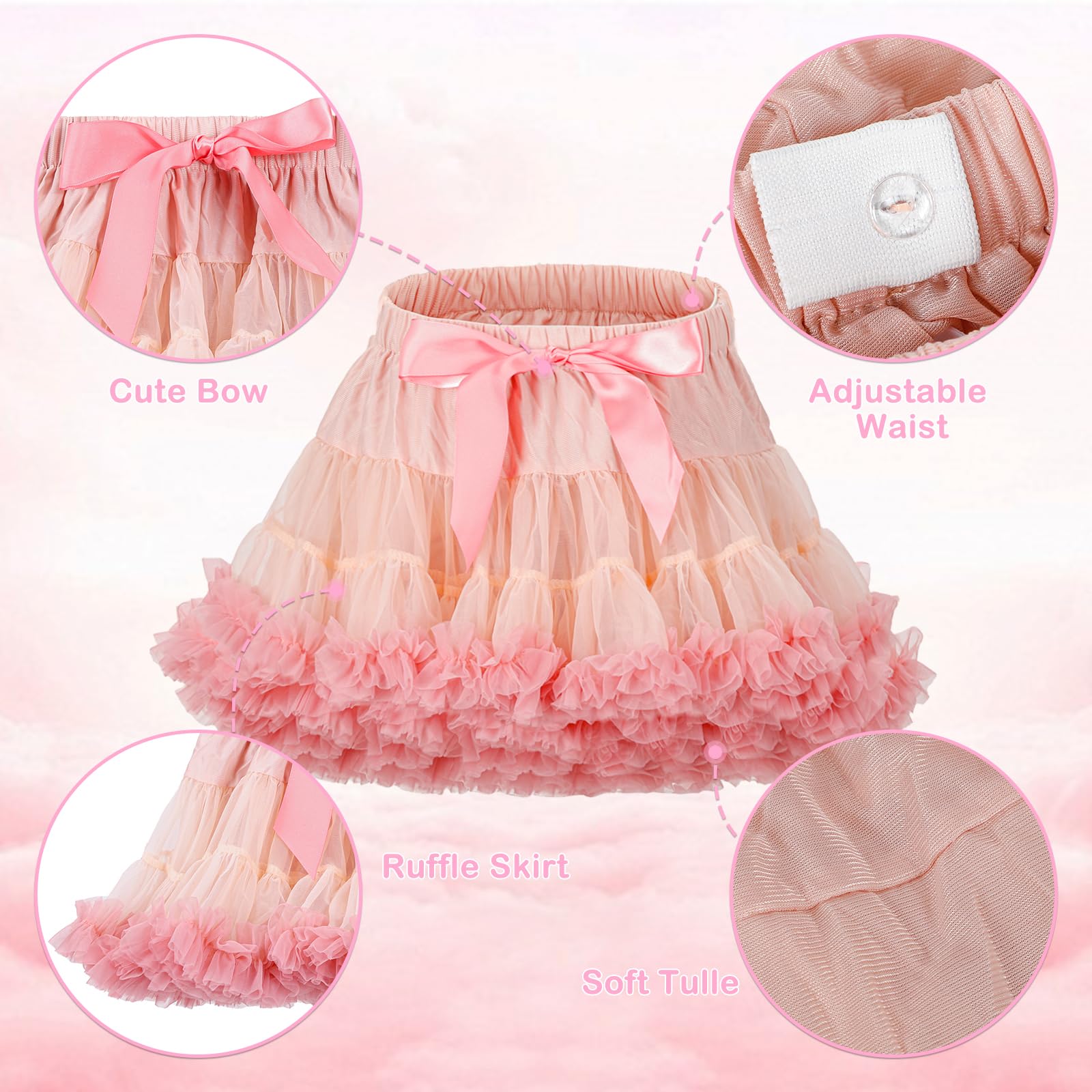 LACOFIA Gonna Tulle per Bambina Gonna tutù per Bambine e Ragazze a Strati con Volant Gonne da Principessa a Vita Elastica Mini Gonna Bolla per Feste Danza Rosa Chiaro 5-7 Anni