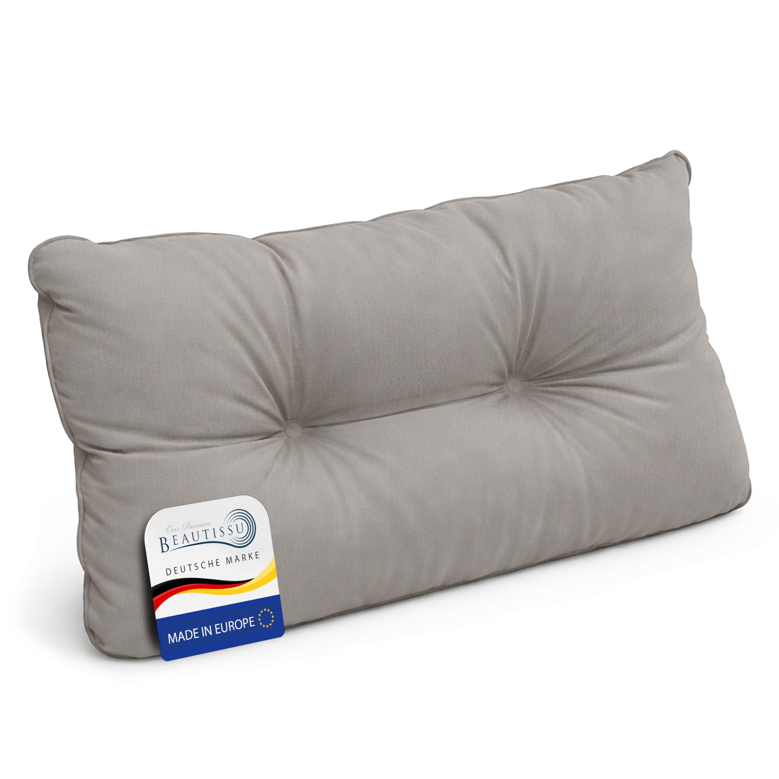 Beautissu Lounge Kissen Outdoor Rückenkissen 60x40x12 cm – Grau, wetterfest