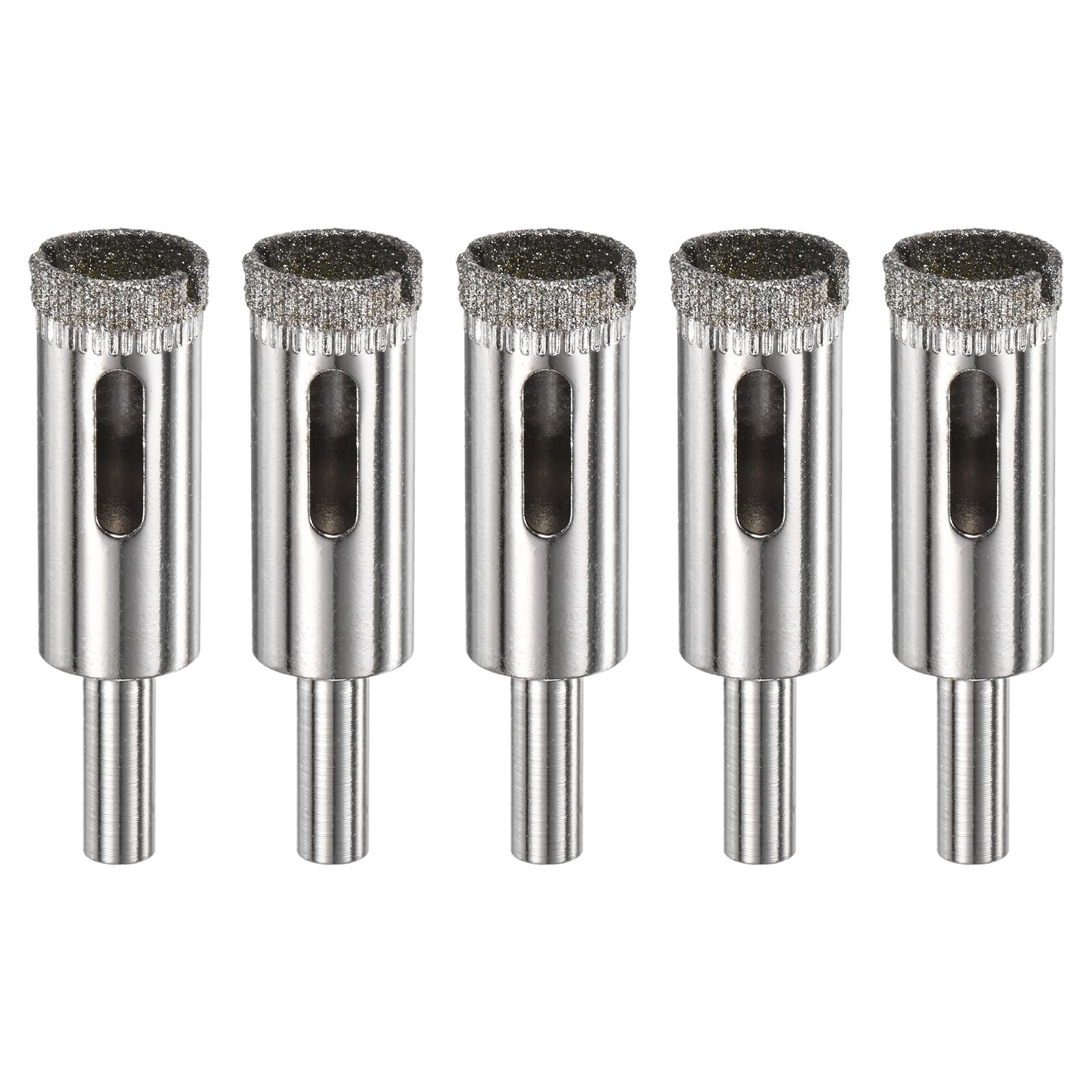 M METERXITY 5-Pack Diamond Hole Saw Drill Bit, 0.59 Inch / 15mm Glass Drill Bit for Ceramic/Marble/Granite Stone/Bottles/Tile Cutting [Silver Tone]