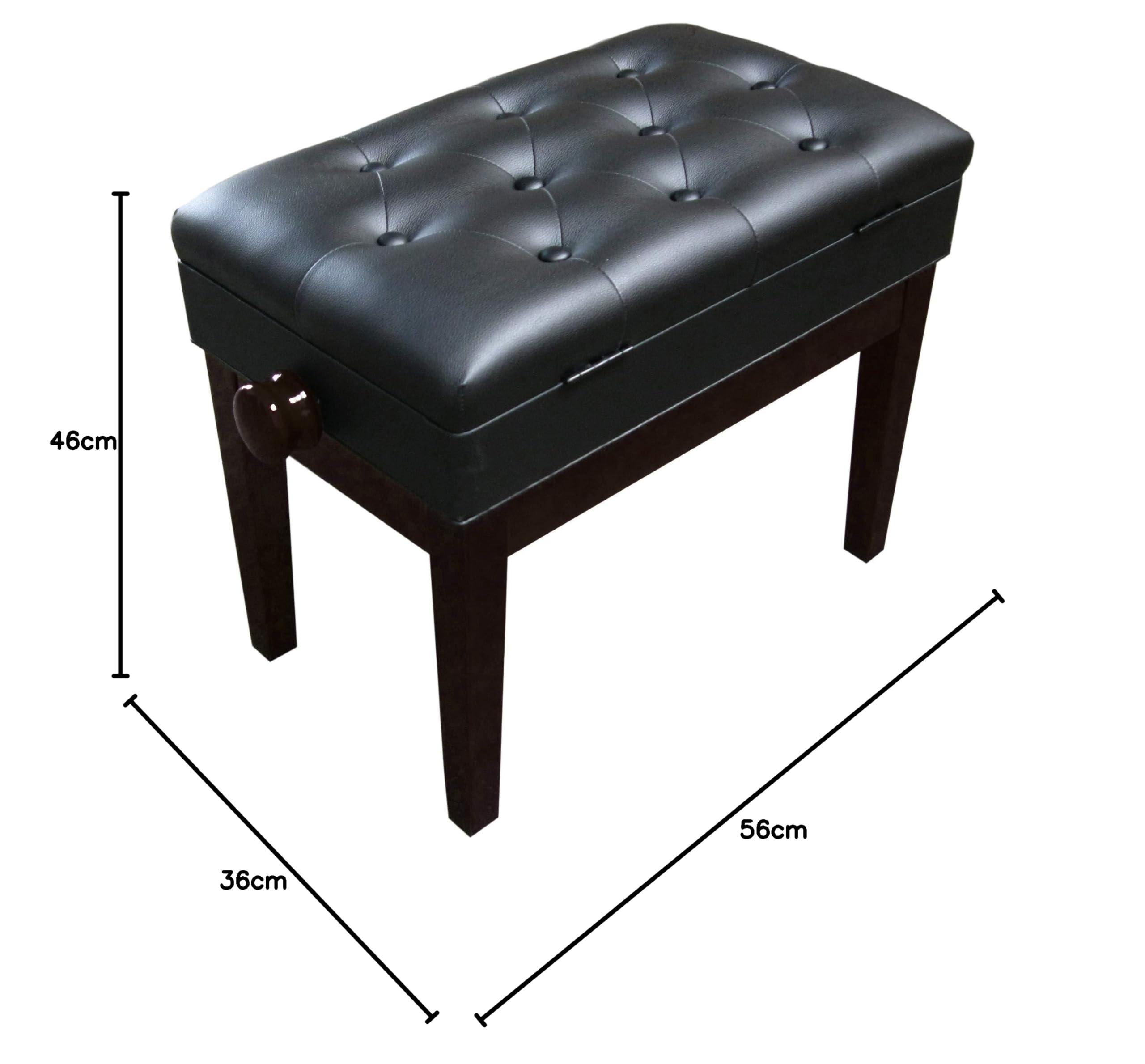 MSA KLAVIERBANK - PIANOSTUHL - KLAVIERHOCKER - PIANOBANK - WALNUSS BRAUN - POLSTERUNG SCHWARZ - HÖHENVERSTELLBAR - SITZFLÄCHE 36cm x 56cm - KL3
