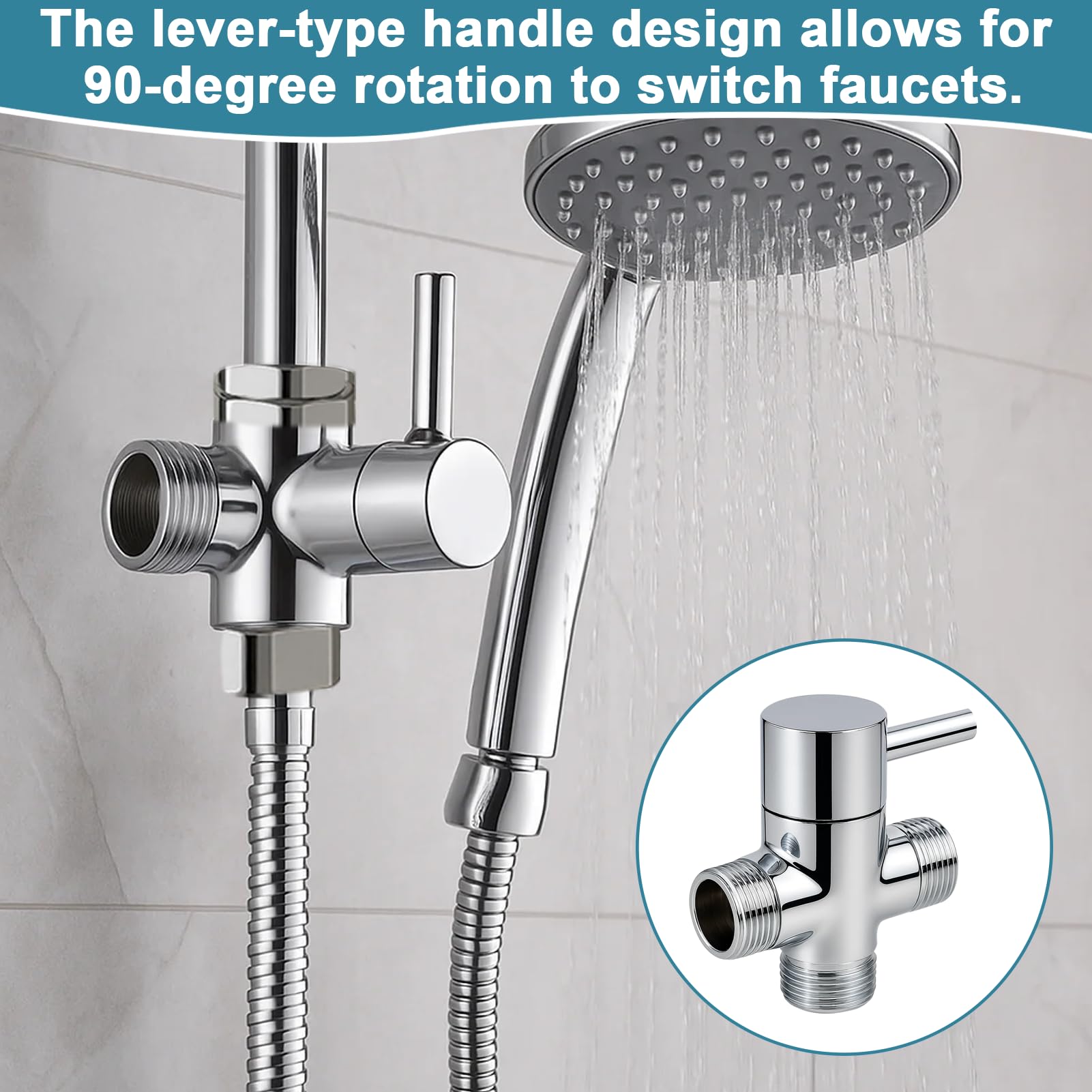 LgCiXli Válvula de conmutación de ducha de 3 vías, adaptador en T de latón de alta calidad para sistemas de ducha, control de agua profesional y desviación, conector universal G 1/2 pulgadas, cromado — view 5