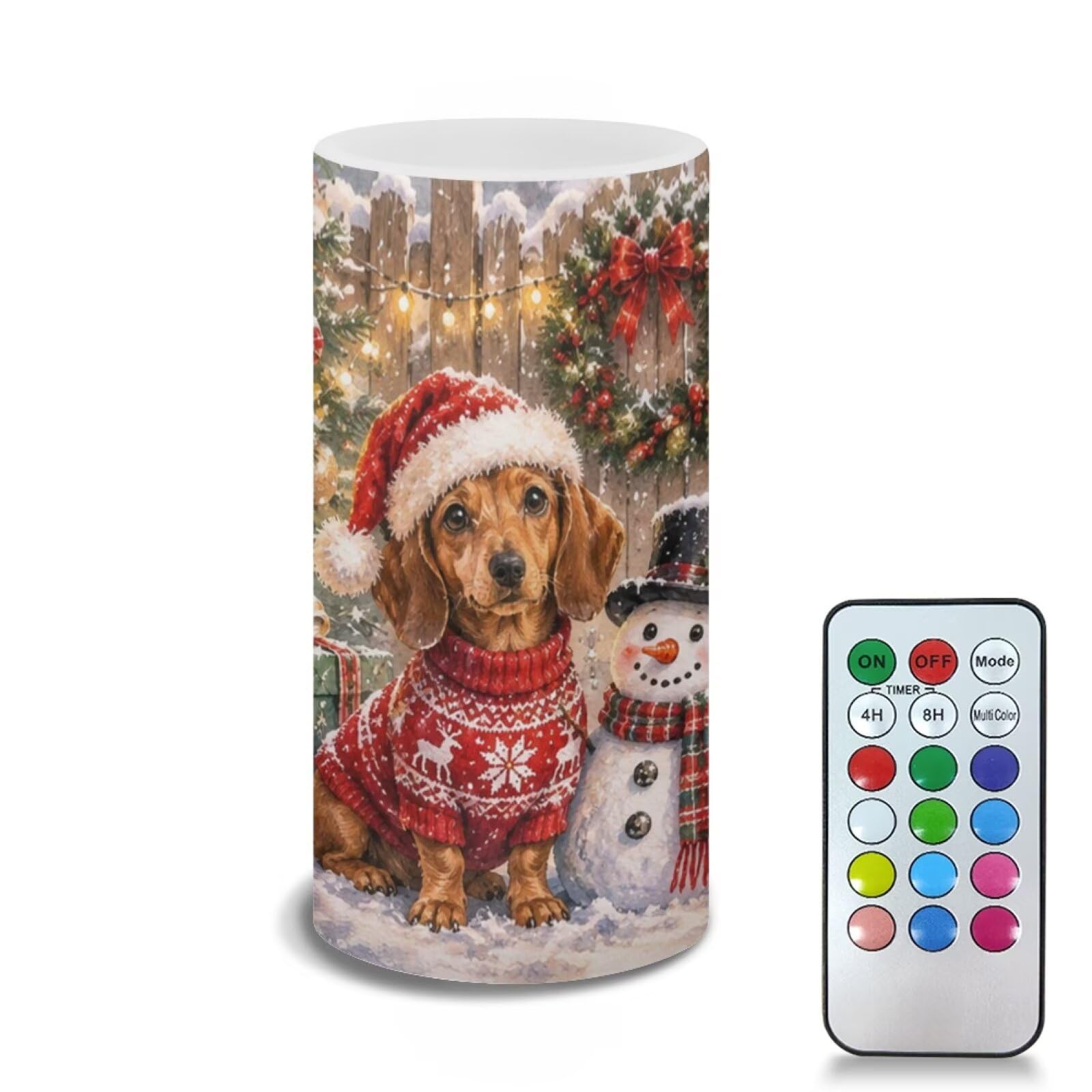 Poceacles Flameless LED Candle for Christmas Party Realistic Pillar Candle Decorative Tea Lights for Home Party Indoor Outdoor Decor, Dachshund Dog Snowman Print