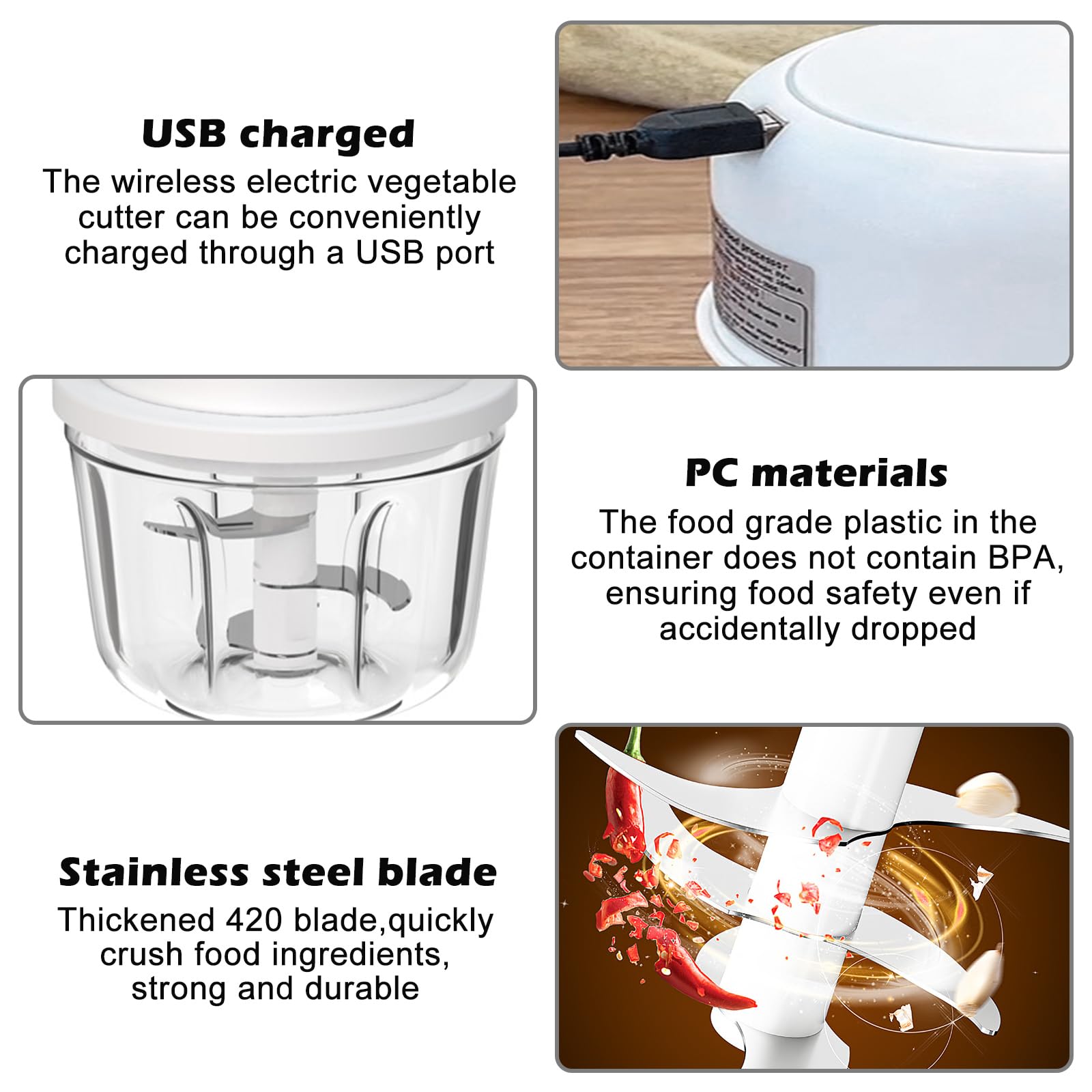 Hachoir Rechargeable Usb, Presse-Ail Électrique Mini Mixeur Blender