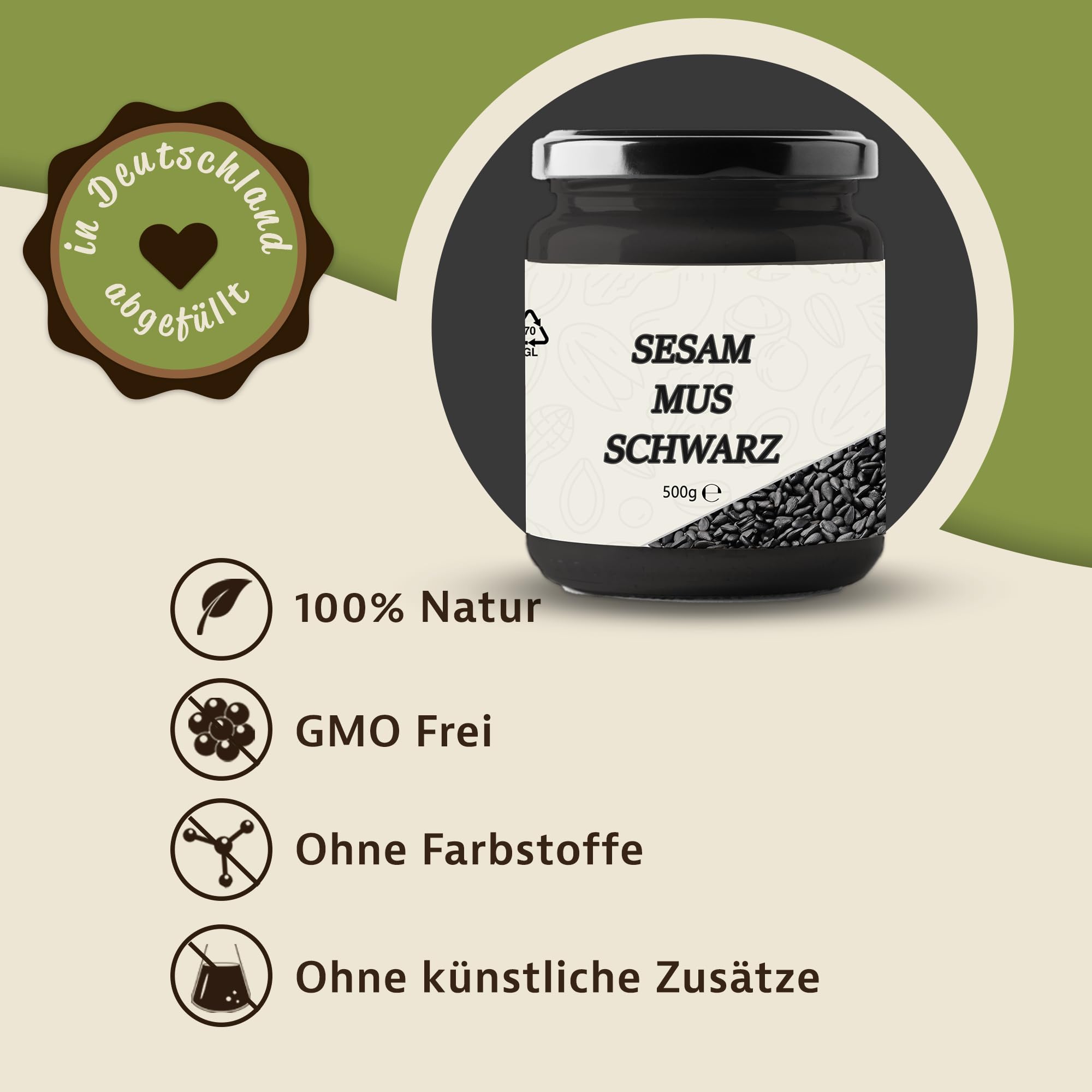 Mynatura Schwarzes Sesam-Mus I Aufstrich I Aus schwarzen Sesamkörnern I Black Sesam Seeds I Zum Kochen und Backen I Im Glas (2x 500g)
