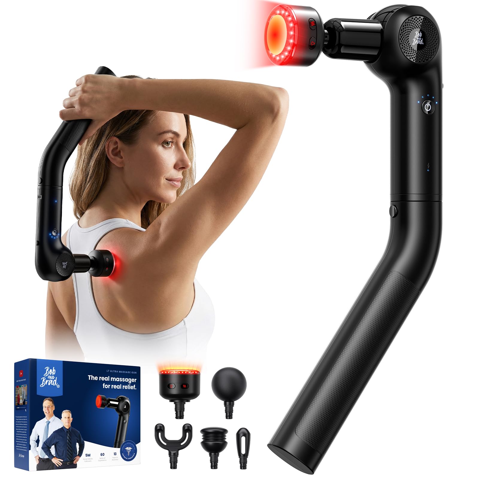 BOB AND BRAD 2-in-1 Massage Gun with Heat & Red Light Soothing L7 Ultra