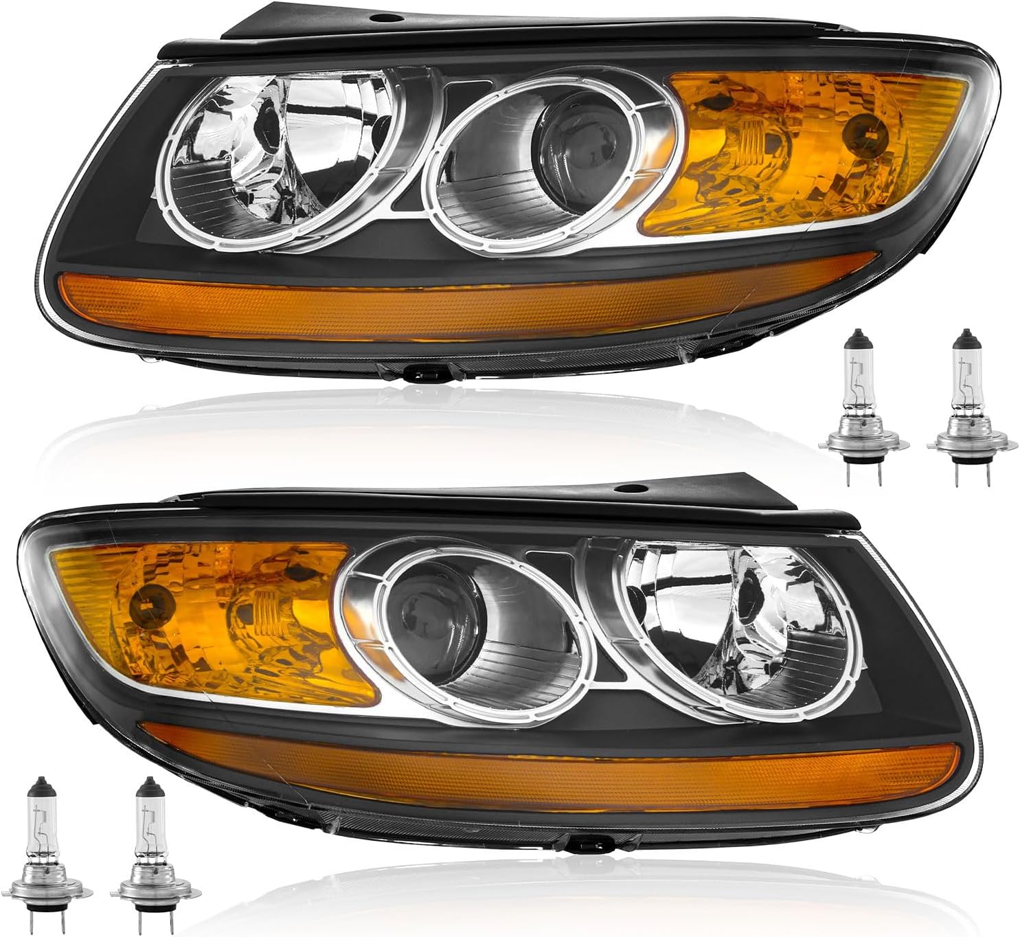 UPGRADE Compatible with 2007-2012 Hyundai Santa Fe SE/Limited/GLS Headlight with Halogen Bulbs 92101-0W050 92102-0W050(Driver&Passenger Side)