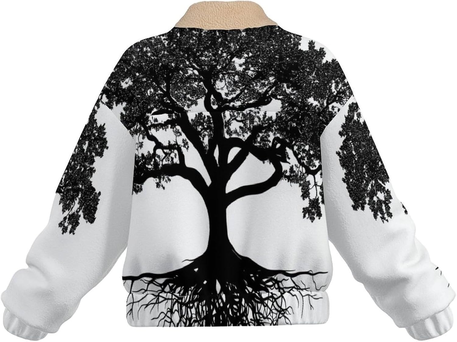 Women's Full Zip Soft Polar Fleece Jacket, Oak Tree Silhouette Printed Coat, Long Sleeve Comfortable Outerwear