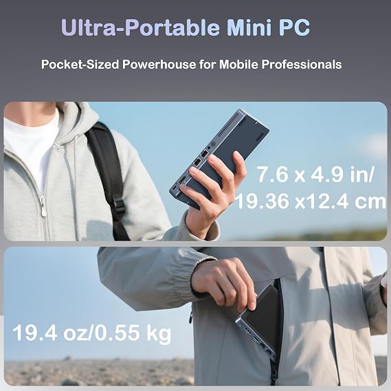 Mini PC N150 (up to 3.6GHz) Micro Desktop Computer 12GB DDR5 RAM M.2 SSD Mini PC with 8 Inch Touch Screen Win11Pro 4K Dual Display WiFi 6 BT 5.2 12 Ports (N150-12GB+256GB)