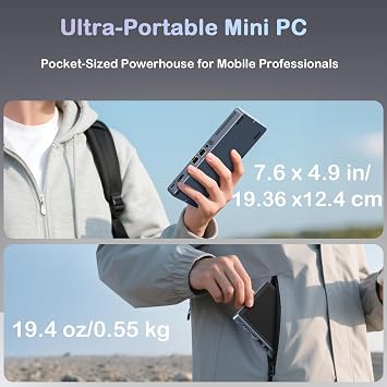 Mini PC N150 (up to 3.6GHz) Micro Desktop Computer 12GB DDR5 RAM M.2 SSD Mini PC with 8 Inch Touch Screen Win11Pro 4K Dual Display WiFi 6 BT 5.2 12 Ports (N150-12GB+256GB)