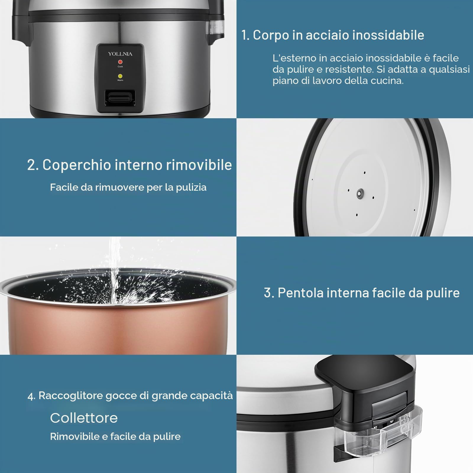 Cuociriso commerciale da 20 litri per 35-50 persone