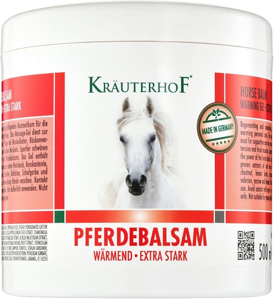 Kräuterhof Pferdebalsam Wärmend Extra Stark (500ml) – Durchblutungsfördernde Wärmesalbe, Massage-Gel mit Rosskastanie & Rotes Weinlaub, Lindert Gelenkschmerzen & Verspannungen - 1