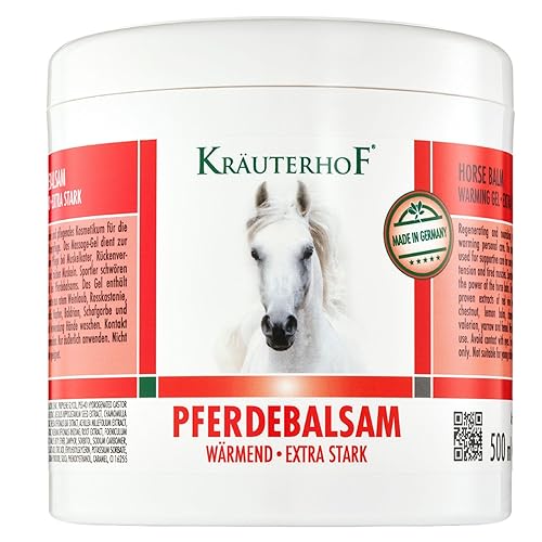 Kräuterhof Pferdebalsam Wärmend Extra Stark (500ml) – Durchblutungsfördernde Wärmesalbe, Massage-Gel mit Rosskastanie & Rotes Weinlaub, Lindert Gelenkschmerzen & Verspannungen