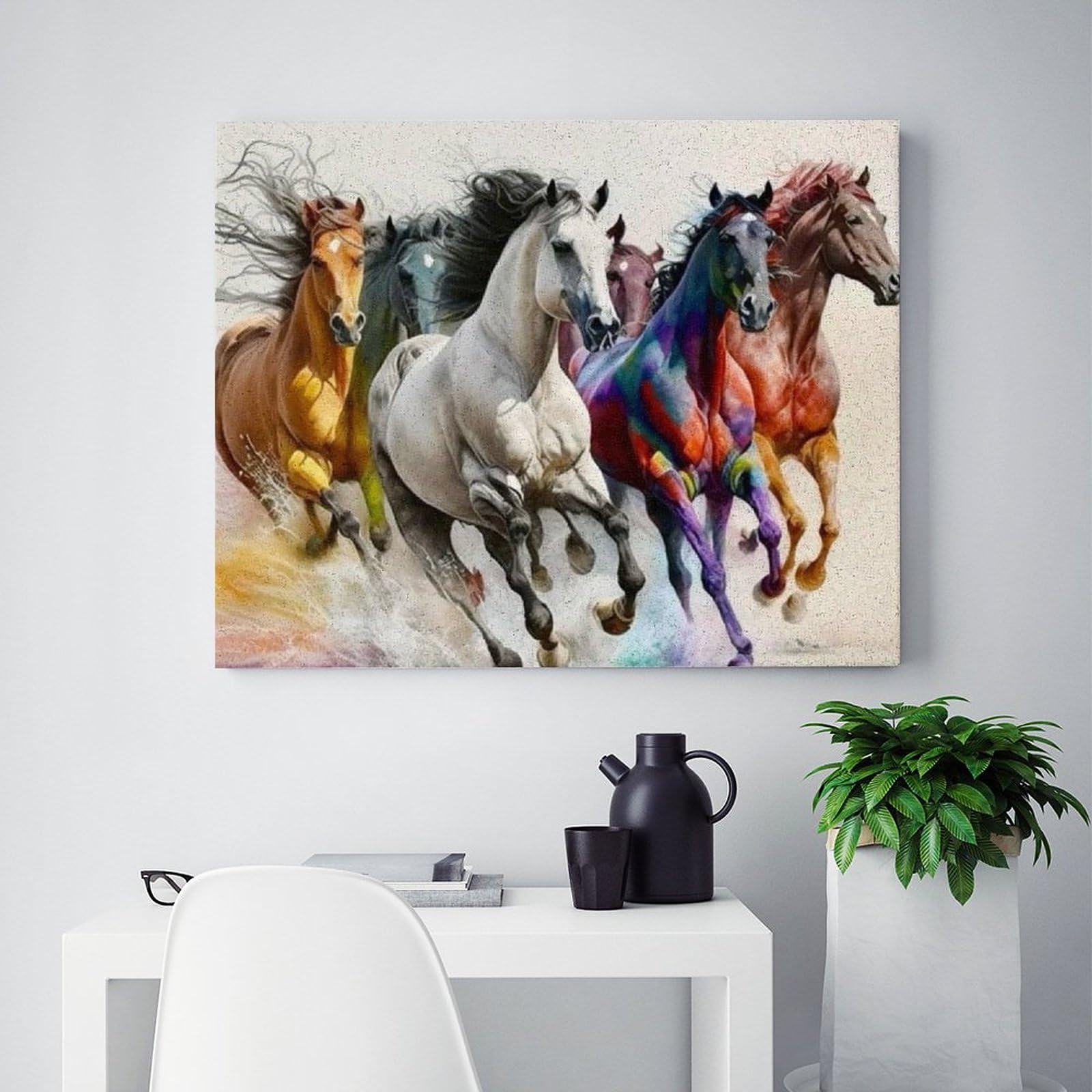 Amazon | 走っている馬の群れ 数字油絵 落書き風の動物 数字キット