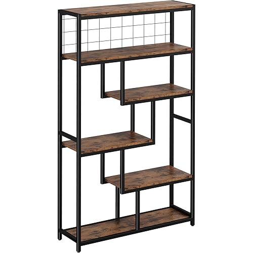IRONCK Bookshelves 6 Tiers, Industrial Etagere Heavy Duty Shelves for Living Rooom, Office Storage Geomeric Display Boocase, Vintage Brown
