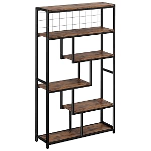 IRONCK Bookshelves 6 Tiers Industrial Etagere Heavy Duty Shelves for Living Rooom Office Storage Geomeric Display Boocase Vintage