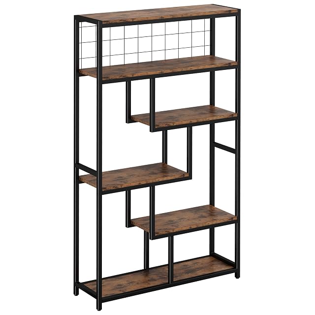 IRONCK Bookshelves 6 Tiers Industrial Etagere Heavy Duty Shelves for Living Rooom Office Storage Geomeric Display Boocase Vintage