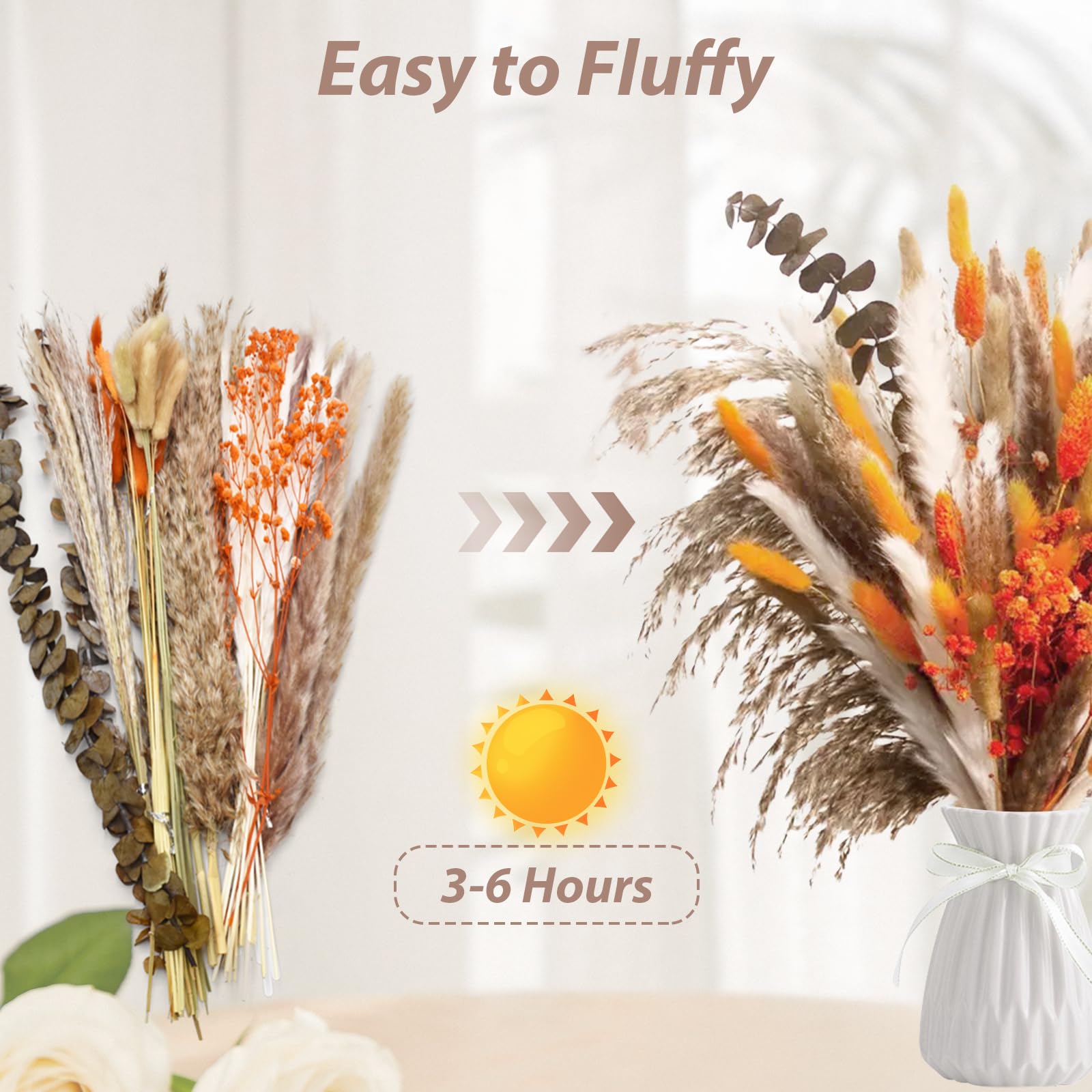 61 Pezzi Pampas Decorativi Naturale, Bouquet Fiori Secchi, Erba Essiccati Eucalipto Pianta per Rustico Boho Tavola Casa Matrimoni Decorazioni Autunnali