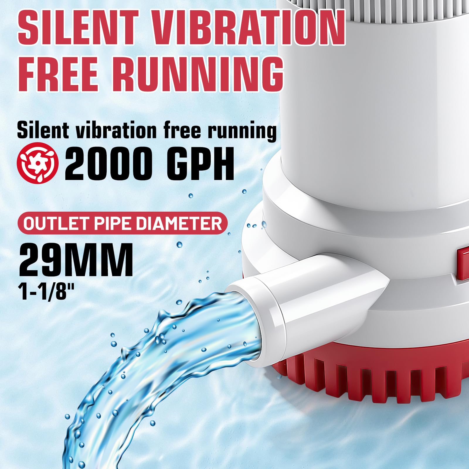Bomba de Achique 12V 2000GPH, Bomba de Cuña Eléctrica de Barcos, Bomba de Agua de Sentina 29mm(1-1/8") Sumergible, Bomba de Agua Sumergible para Barcos, Yates, Caravanas y Jardines