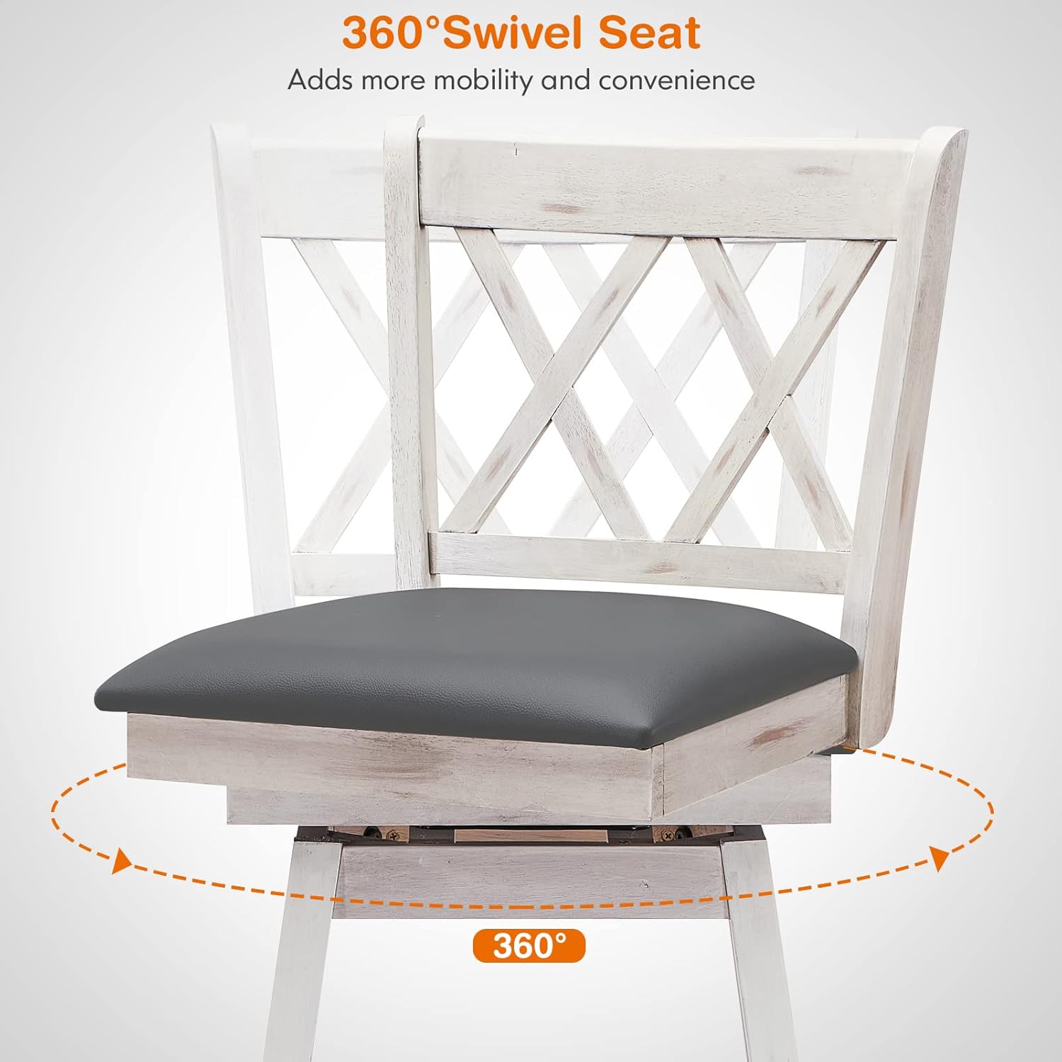 Close-up of the 360-degree swivel seat of the bar stool.
