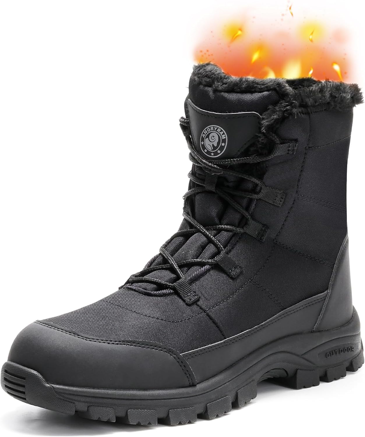 ANGRYRAM Winter Steel Toe Boots for Men Comfortable Slip Resistant Puncture Resistant Indestructive Construction Work Shoes Warm Faux Fur Snow Boots