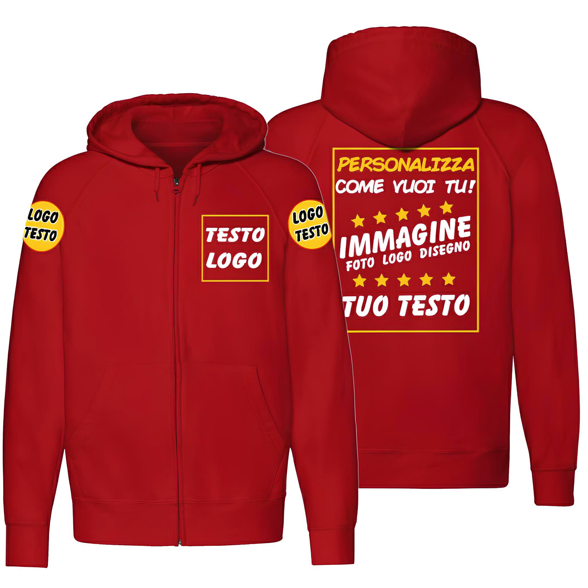 t-shirteria - Felpa Personalizzata - Fronte, Retro e Maniche Personalizzabili - Disponibile per Uomo e Donna - Stampa Nitida e con Colori Brillanti - Cuciture Rinforzate, 100% Cotone