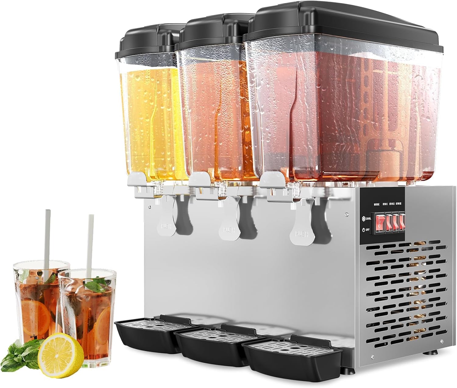 Commercial Beverage Dispenser, 3 Tanks 18L Each with Compressor Cooling (45-54°F), Large Capacity Cold Drink Dispenser, Stainless Steel Iced Tea & Juice Machine for Restaurant, Bar, Party