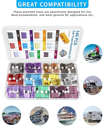 Miniatura 7 de Fusibles de coche - 140 piezas estándar de hoja de fusibles para automóvil, repuesto de fusibles automotrices (2A, 3A, 5A, 7.5A, 10A, 15A, 20A, 25A,