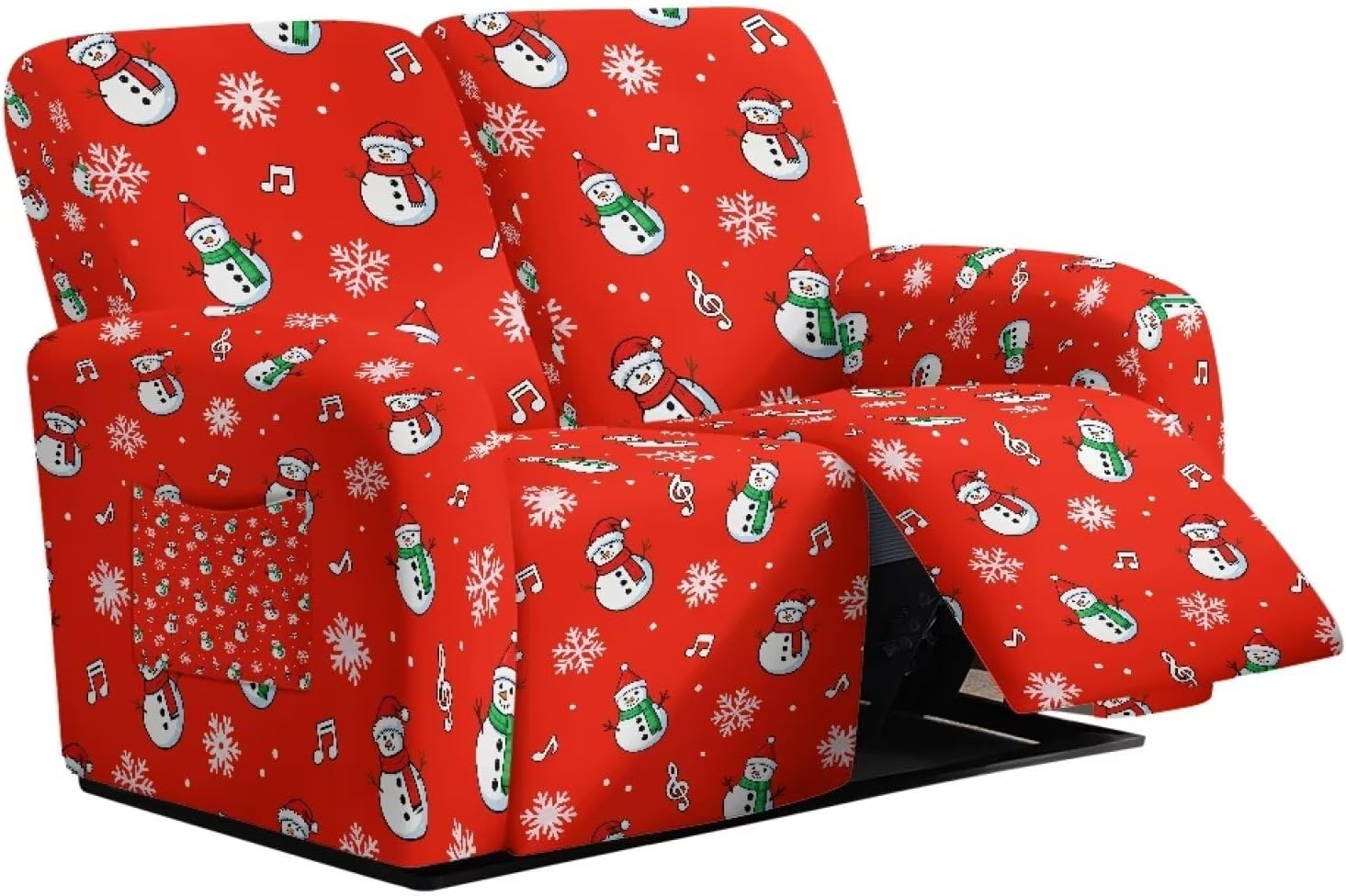 Recliner Loveseat Cover, Snowman Print Stretch Reclining Sofa Covers with Pockets, Lazy Boy Recliner Slipcovers, Leakproof Couch Protector for Kids Pets