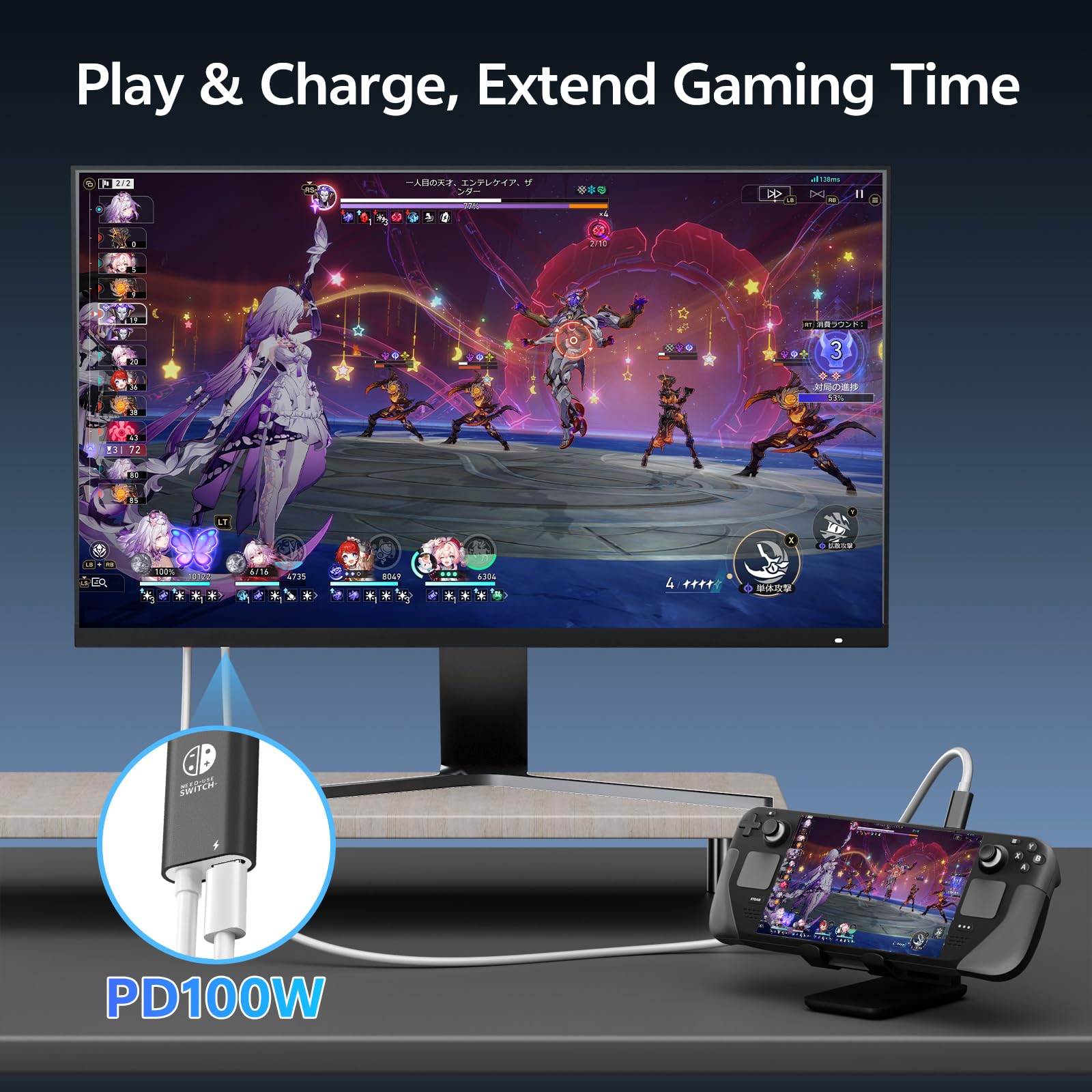 Cavo adattatore da USB-C a HDMI da 2 m, 4K a 60 Hz, 100 W, ricarica PD, dock portatile per Switch 2 modalità TV, viaggi e giochi in ufficio con iPhone 17, iPad, MacBook, Steam Deck, laptop a monitor