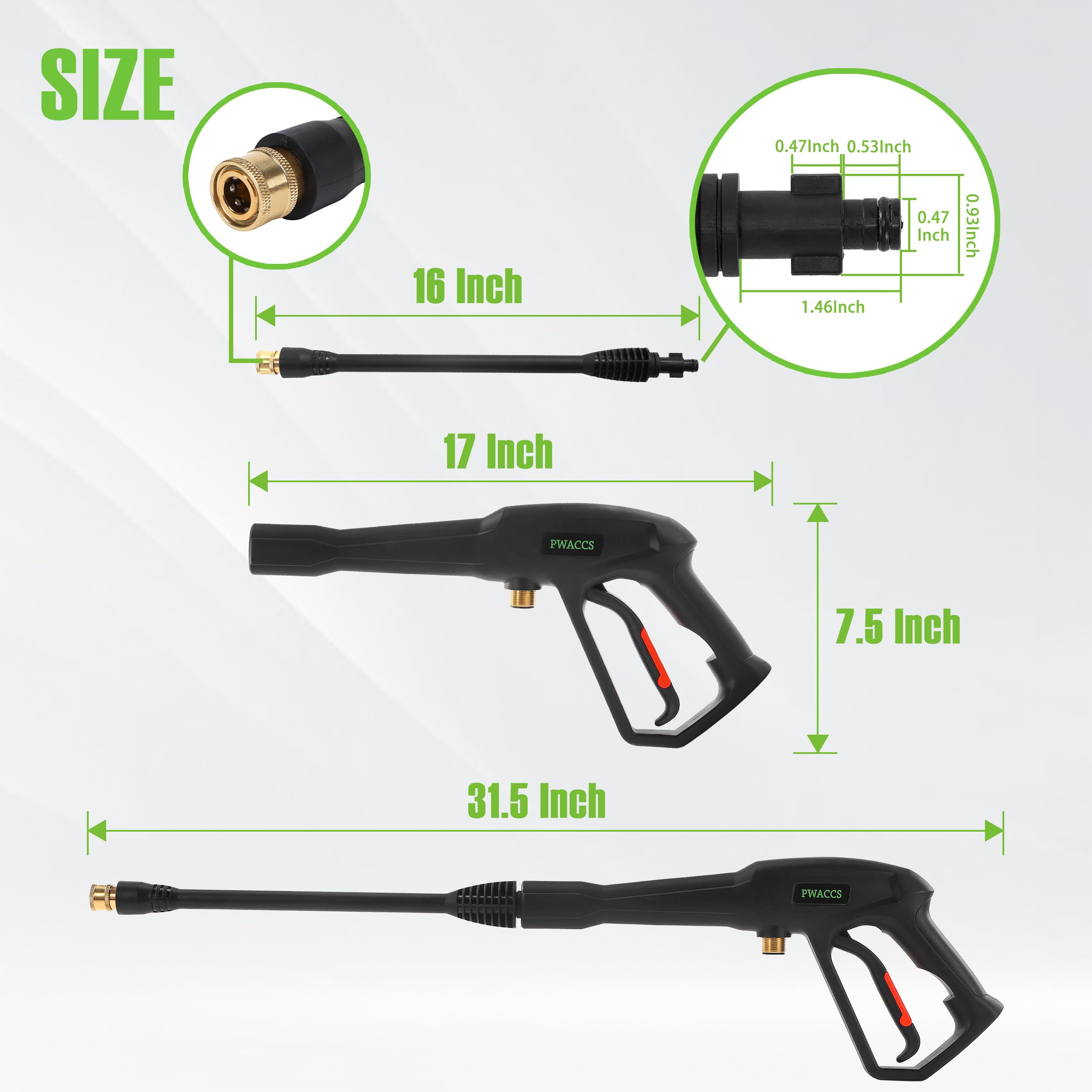 PWACCS Kit pistola idropulitrice e tubo flessibile, tubo idropulitrice con lancia, compatibile con Ryobi, Green Works & Karcher, 2000 PSI, 5 ugelli