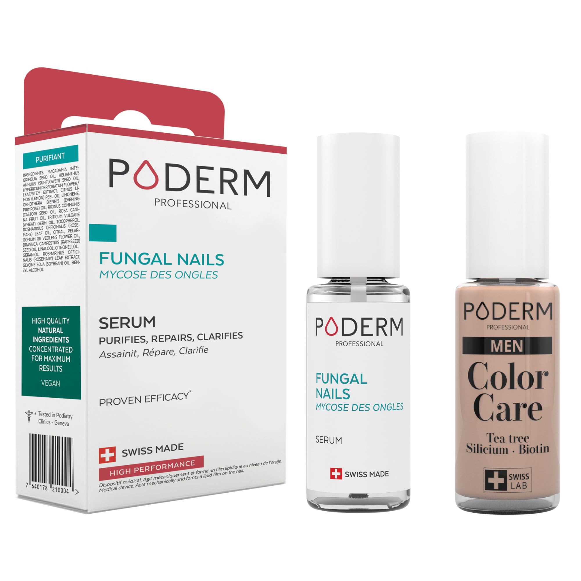 PODERM - 2 PRODUCTOS | MICOSIS DE LA UÑA TRATAMIENTO 2en1 | Esmalte de uñas ESPECIAL HOMBRE MATE NO BRILLANTE | BIO | TRATA Y CAMUFLA las imperfecciones | Tratamiento Pies/Manos | Fabricado en Suiza