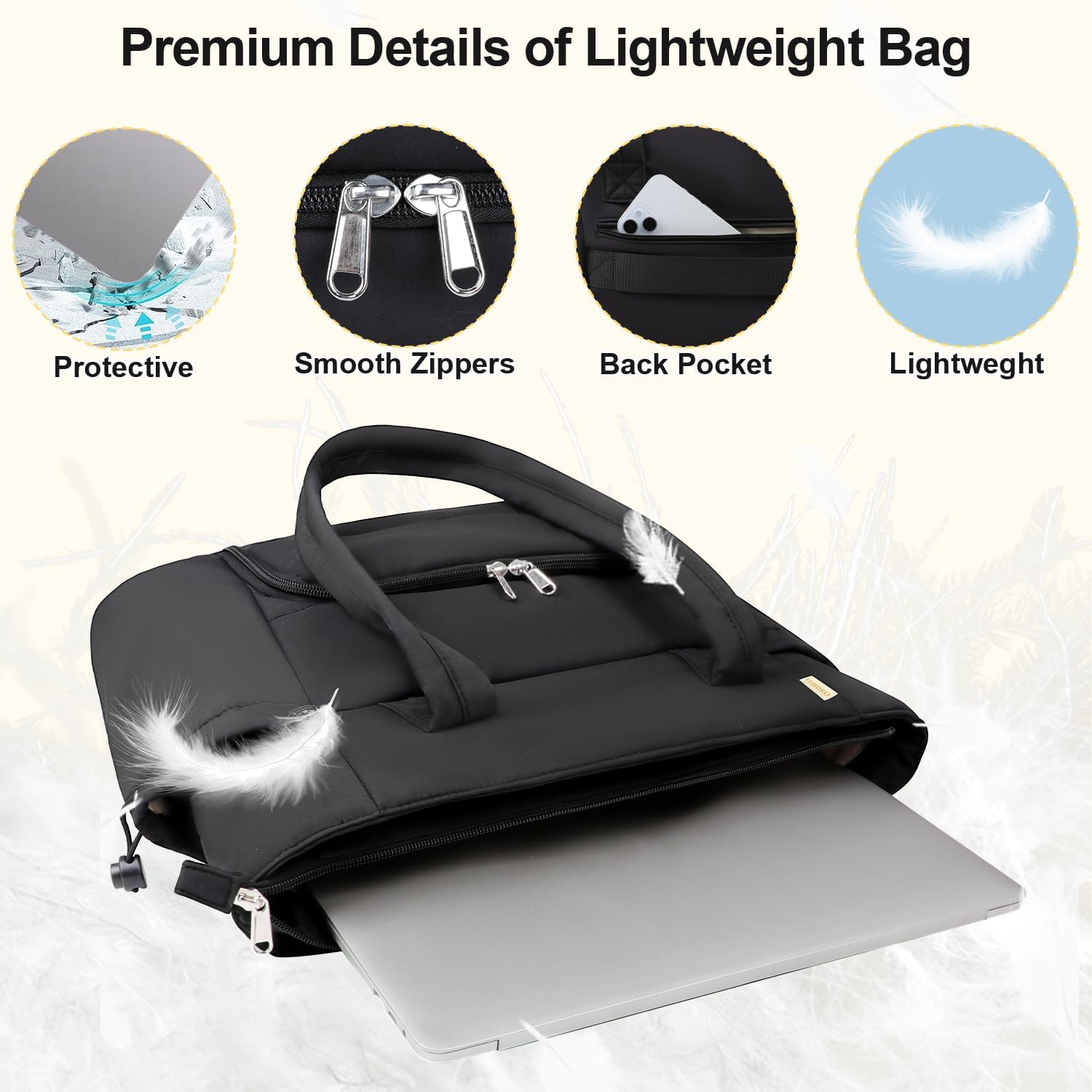 Work Laptop Tote Bag for Women with Insulated Lunch Compartment, Lightweight Puffy Lunch Tote Bag with 15.6 Inch Laptop Compartment, Quilted Laptop Bags for Office Commuter Teacher Nurse Black - Image 5