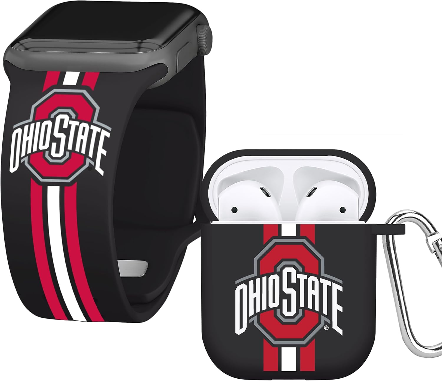 AFFINITY BANDS Ohio State Buckeyes HD Combo Package Compatible with Apple Watch and AirPods Gen 1 & 2 (42/44/45/49mm (46mm Series 11) Long Stripes)